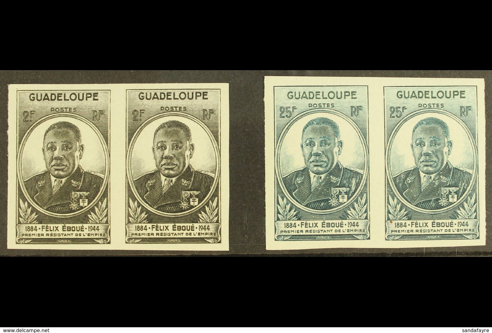 GUADELOUPE 1945 Felix Eboue Set Complete In Imperf Pairs, Yv 176a/177a, Very Fine NHM. (4 Stamps) For More Images, Pleas - Other & Unclassified