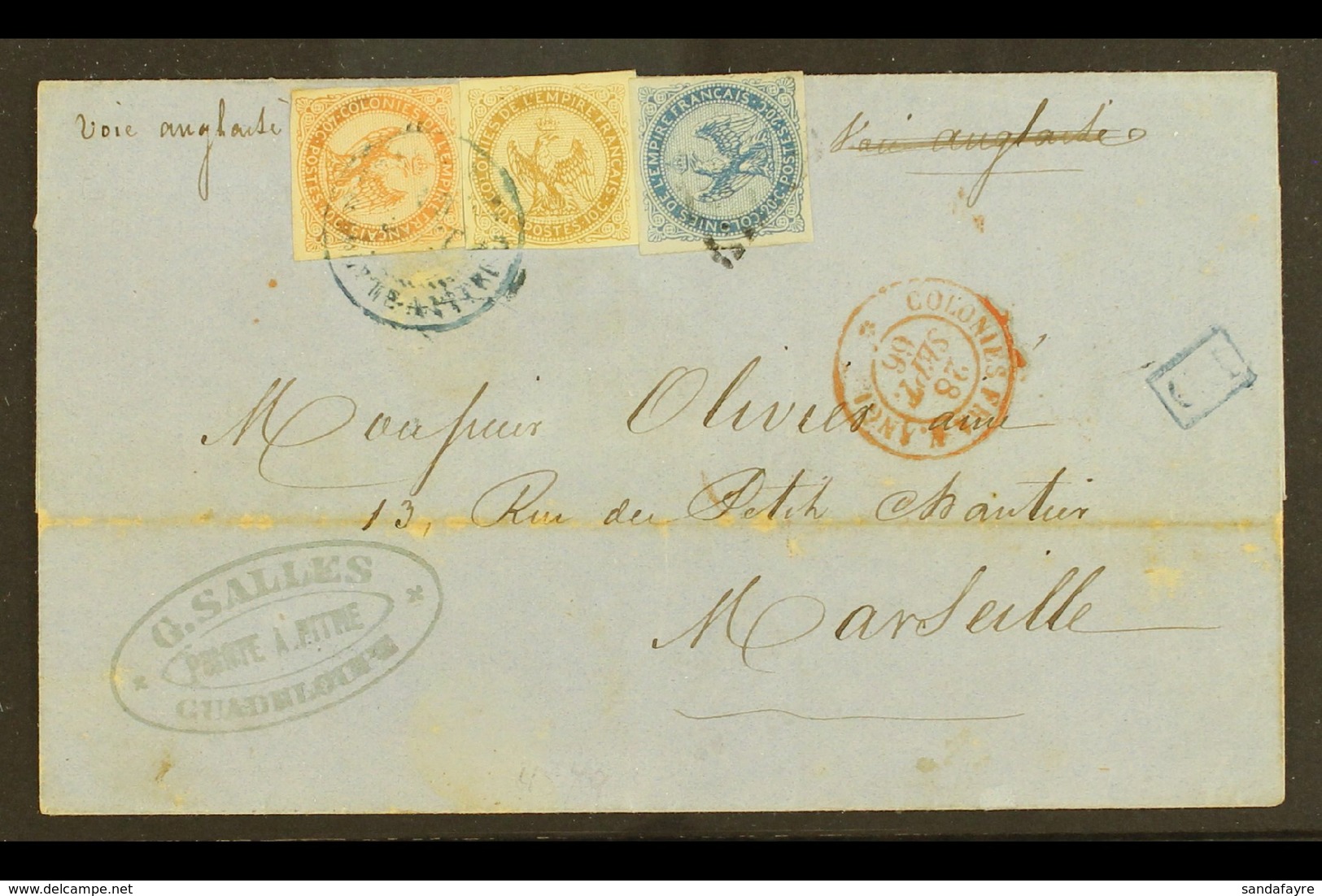 GUADELOUPE 1866 70c Rate "Eagle" Cover From Pointe A Pitre To Marseille Franked 10c Bistre, 20c Blue And 40c Orange Tied - Sonstige & Ohne Zuordnung