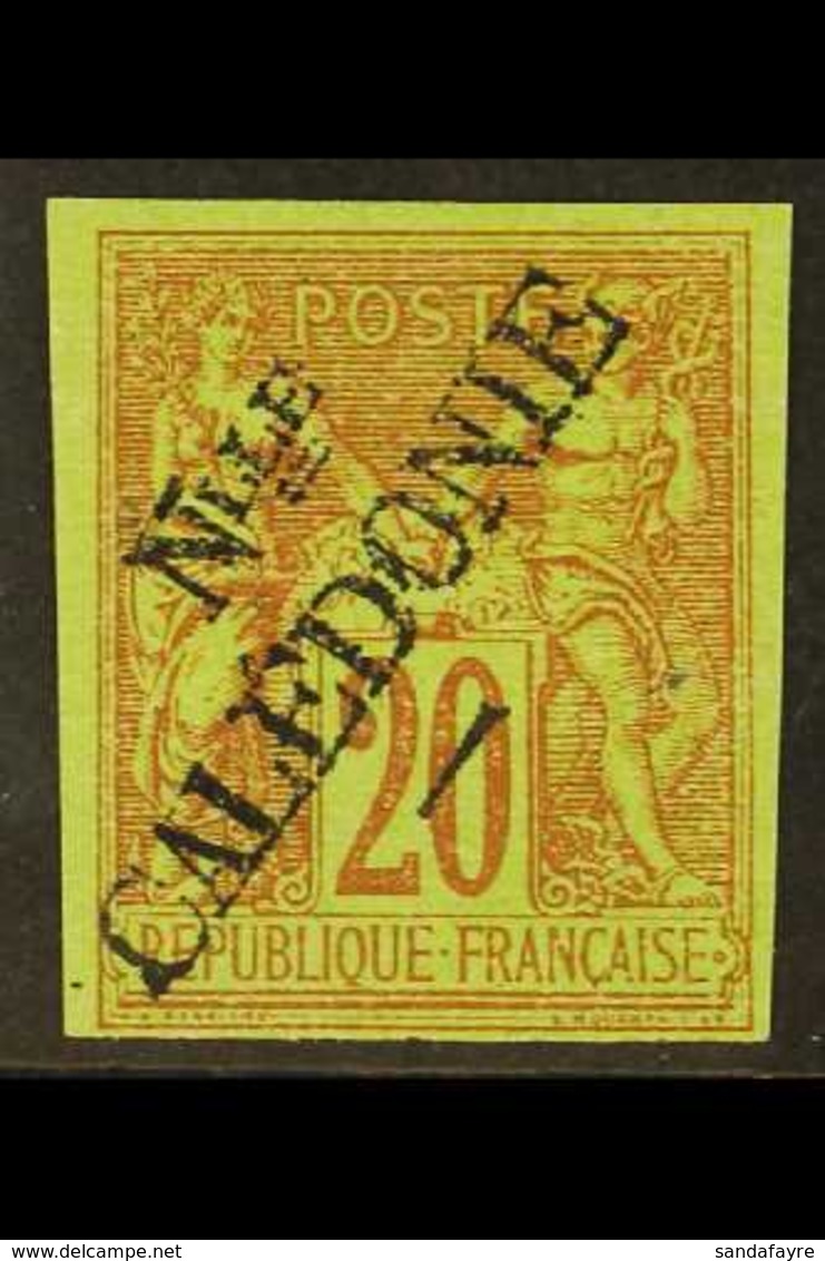 NEW CALEDONIA 1872 20c Red On Green, Imperf, Surch Type II, Yv 17a, Very Fine Mint. Signed Brun. For More Images, Please - Sonstige & Ohne Zuordnung