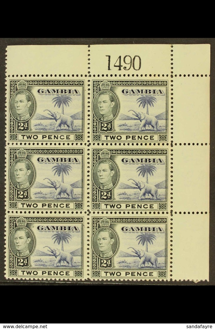 1938-46 2d Blue & Black, SG 153, Nhm Numbered Corner Block Of 6. (6 Stamps) For More Images, Please Visit Http://www.san - Gambia (...-1964)