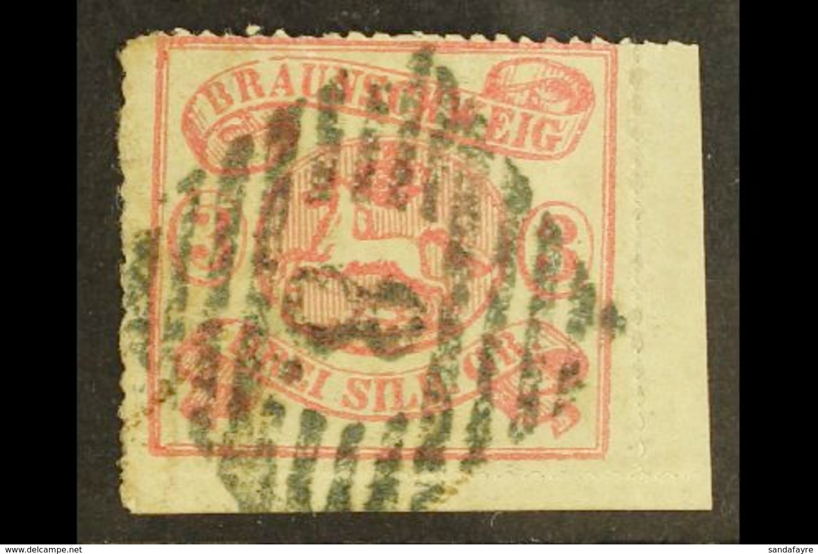 BRUNSWICK 1864 3Sgr Lilac Rose, Roulette 16, Mi 16A, Very Fine Used Corner Copy Showing Part Of The Sheet Margins. For M - Sonstige & Ohne Zuordnung