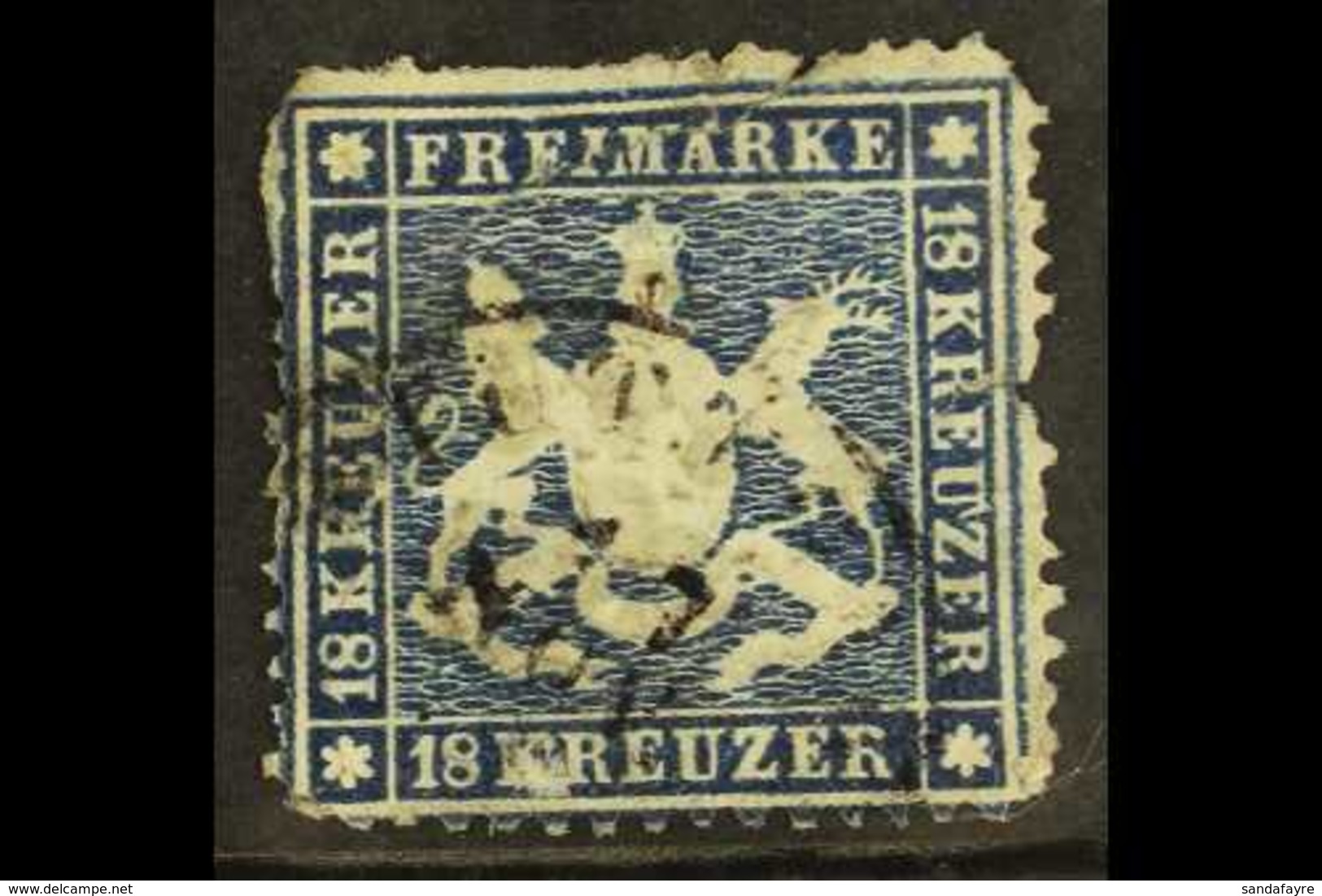 WURTTEMBERG 1861-62 18k Blue LINE ON "U" OF "KREUZER" (Strich Rechts Am "U" In Rechtem "Kreuzer") Plate Flaw, Michel 20y - Other & Unclassified