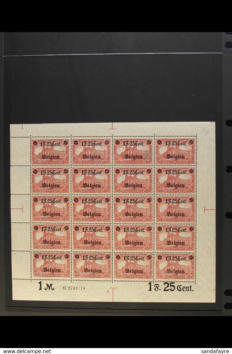 BELGIUM 1916-18 1.25f On 1m Red Overprint 25x17 Holes Value Below Stars (Michel 23 I Bb, SG 23a), Never Hinged Mint COMP - Other & Unclassified