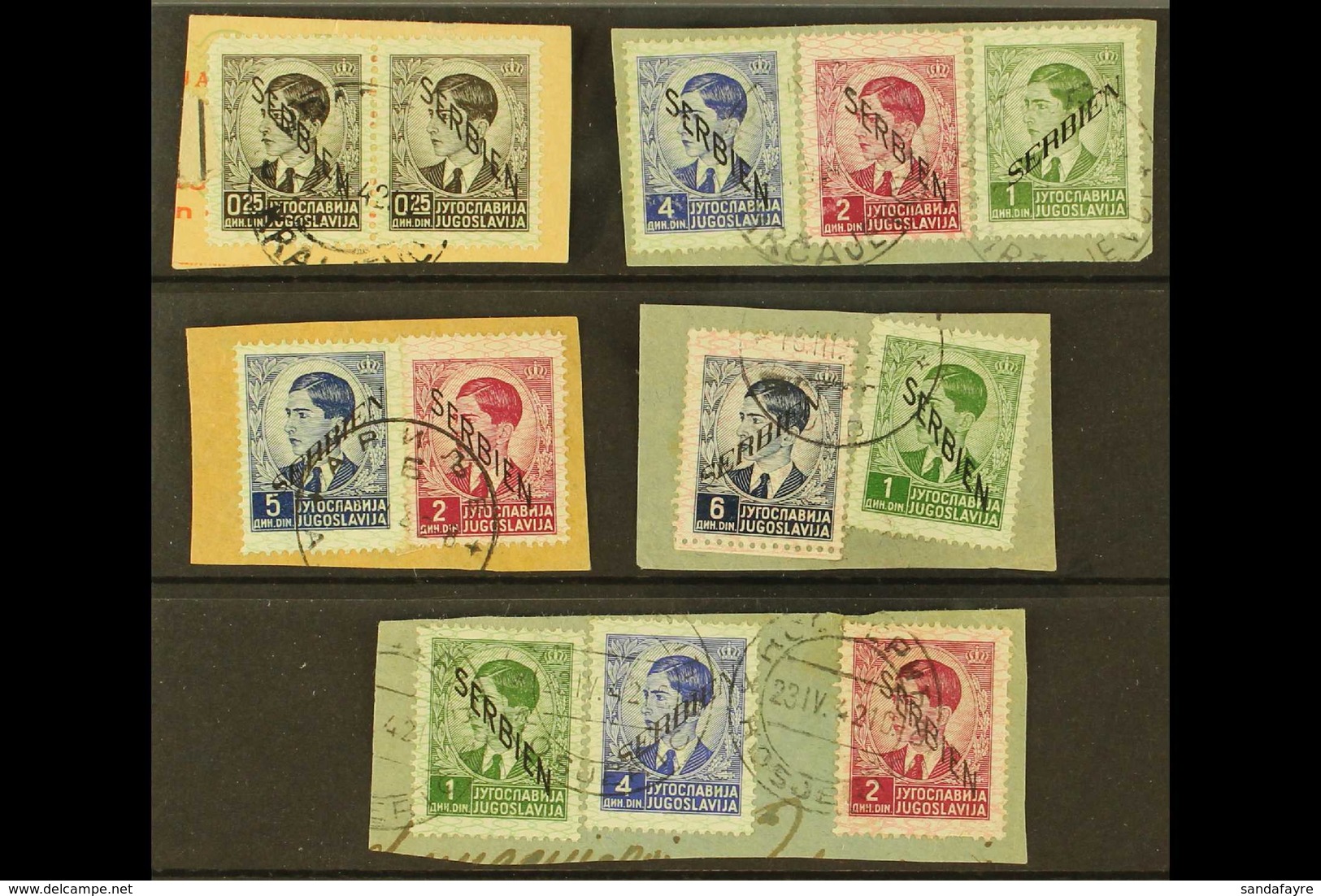 SERBIA 1941 Overprints Values To 6d Fine Used On Pieces With Multiple Frankings. Lovely. (5 Pieces = 12 Stamps) For More - Sonstige & Ohne Zuordnung