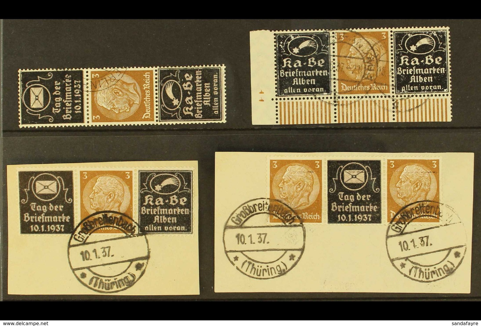 1937 STAMP DAY PRIVATE OVERPRINTS On 3pf Hindenburg Issues, Includes Four Different Horizontal SE-TENANT STRIPS Of 3, Ve - Sonstige & Ohne Zuordnung