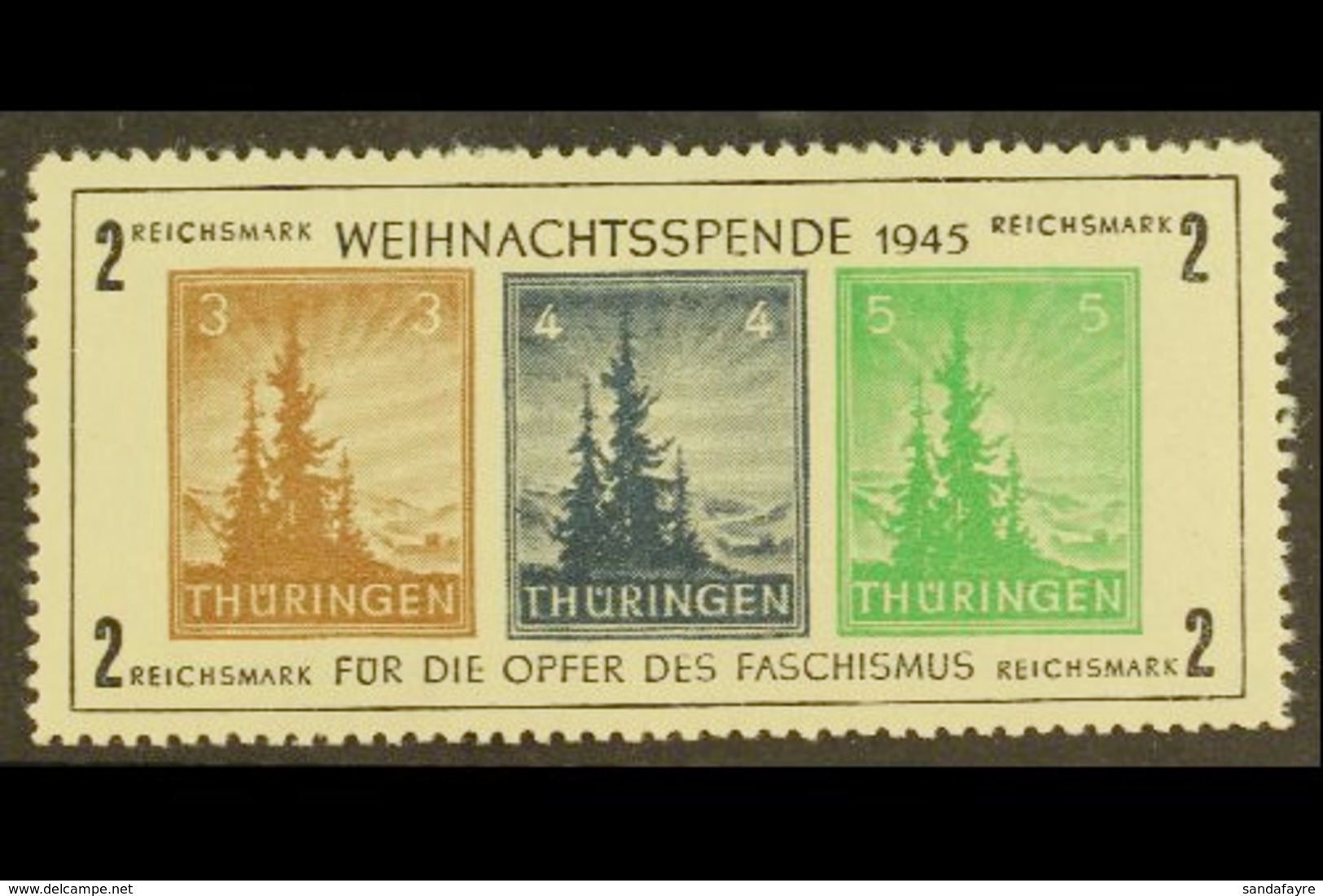 THURINGIA 1945 Christmas (Anti Fascism) Min Sheet, Plate V, Mi Bl1xa IV, Superb MHN. For More Images, Please Visit Http: - Sonstige & Ohne Zuordnung