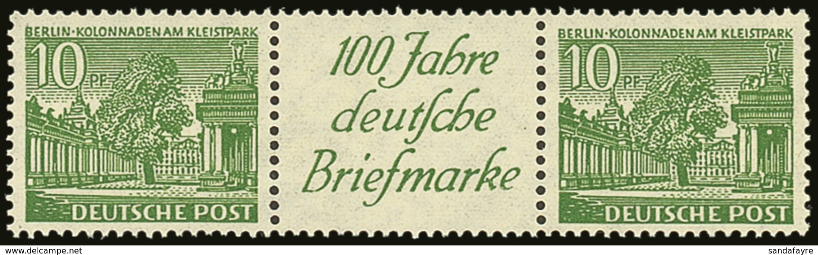 1949 10pf Green Buildings X2 With Se-tenant "100 Jahre Deutsche Briefmarken" Between Them Michel W12, Superb NHM. For Mo - Sonstige & Ohne Zuordnung