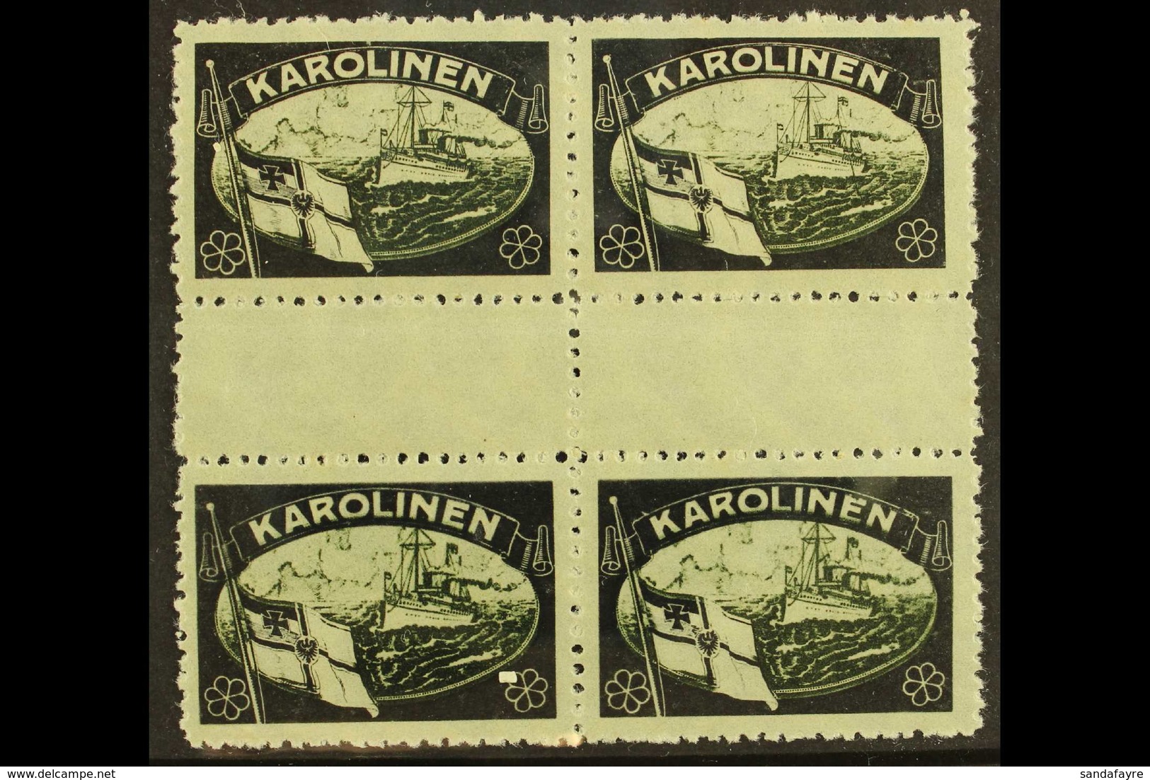 CAROLINE ISLANDS 1919 Black & White Mourning Label GUTTER BLOCK Of 4, Never Hinged Mint. Lovely Item For More Images, Pl - Sonstige & Ohne Zuordnung