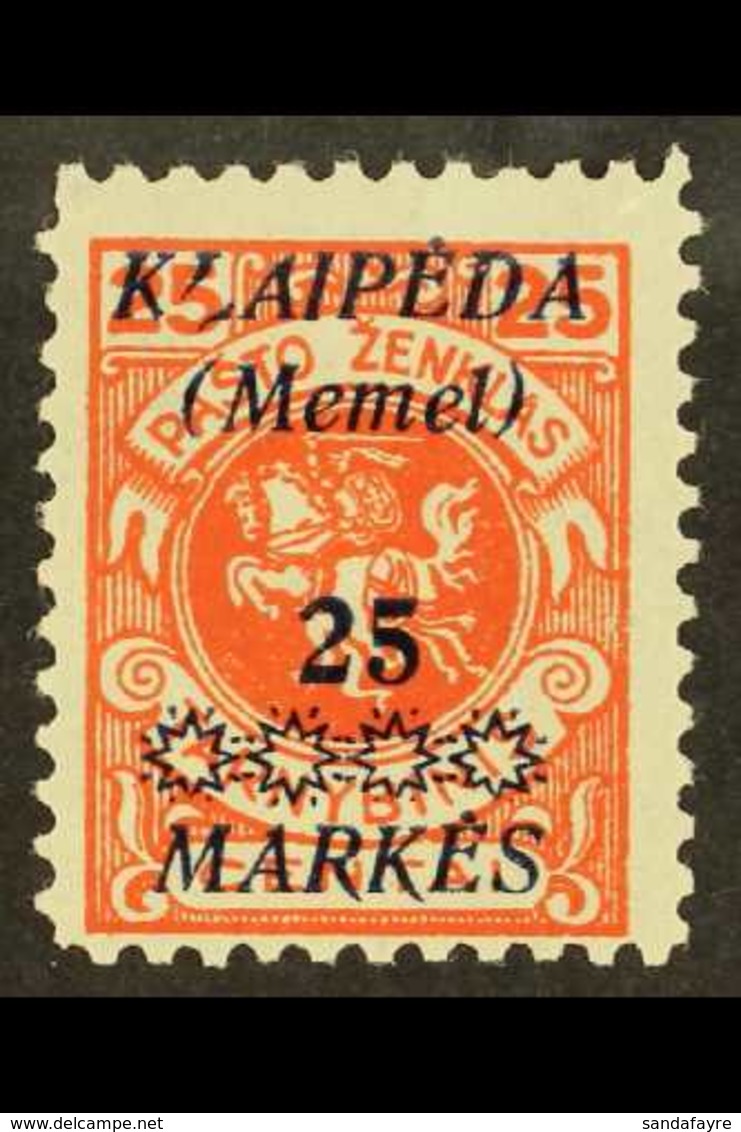 LITHUANIAN OCCUPATION 1923 (middle Feb) 25M On 25c Dark Vermilion-red With "L" In "KLAIPEDA" Mutilated, Mi 137 VI, Never - Sonstige & Ohne Zuordnung