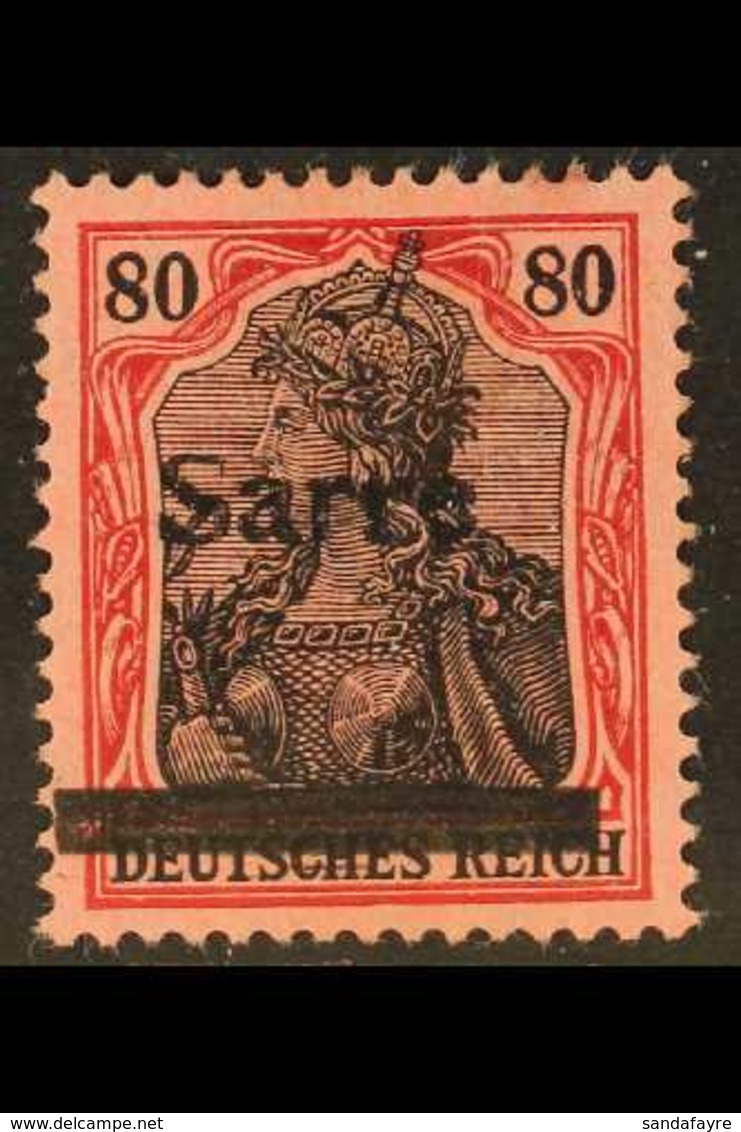 1920 80pf Black & Bright Carmine On Carmine "Sarre" Overprint Type III With "S" OBEN ABGESCHLIFFEN Variety, Michel 16 II - Sonstige & Ohne Zuordnung