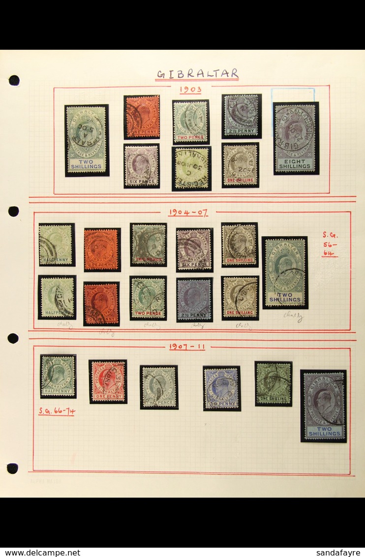 1903-1911 USED COLLECTION In Hingeless Mounts On A Page, ALL DIFFERENT, Inc 1903 Set To 2s & 8s (light Wrinkles), 1904-0 - Gibraltar