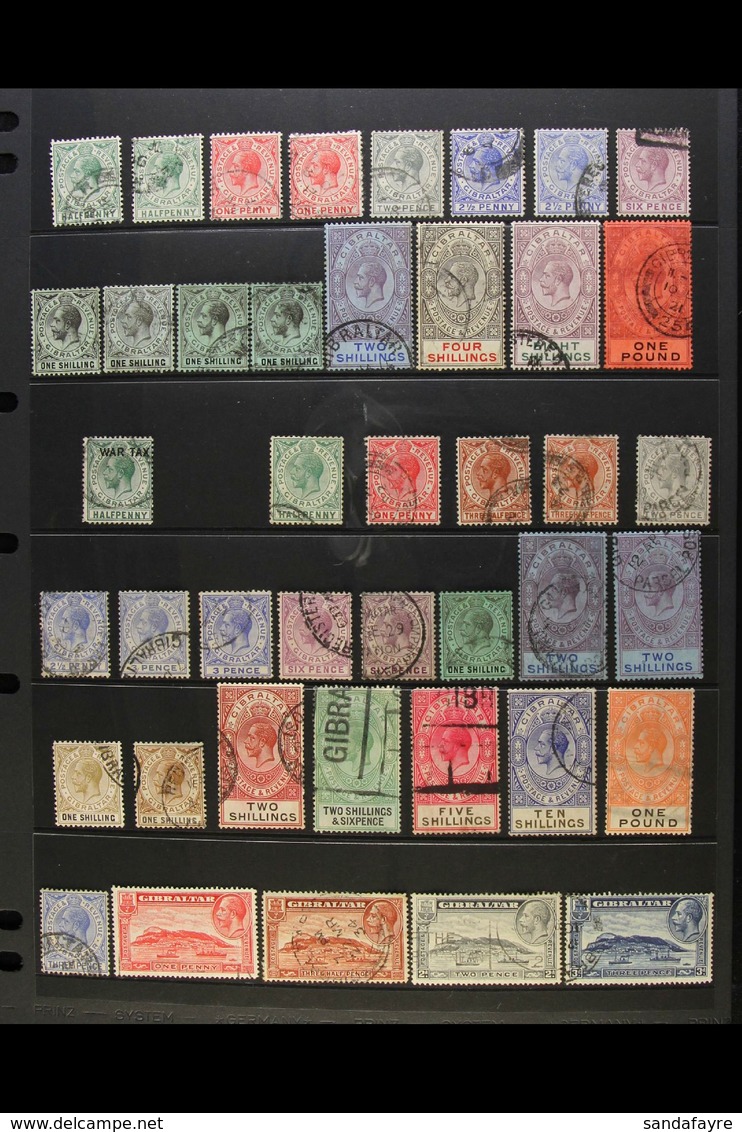 1912-36 USED KGV COLLECTION Presented On A Pair Of Stock Pages. Includes 1912-24 Complete Set With Some Shade & Coloured - Gibilterra