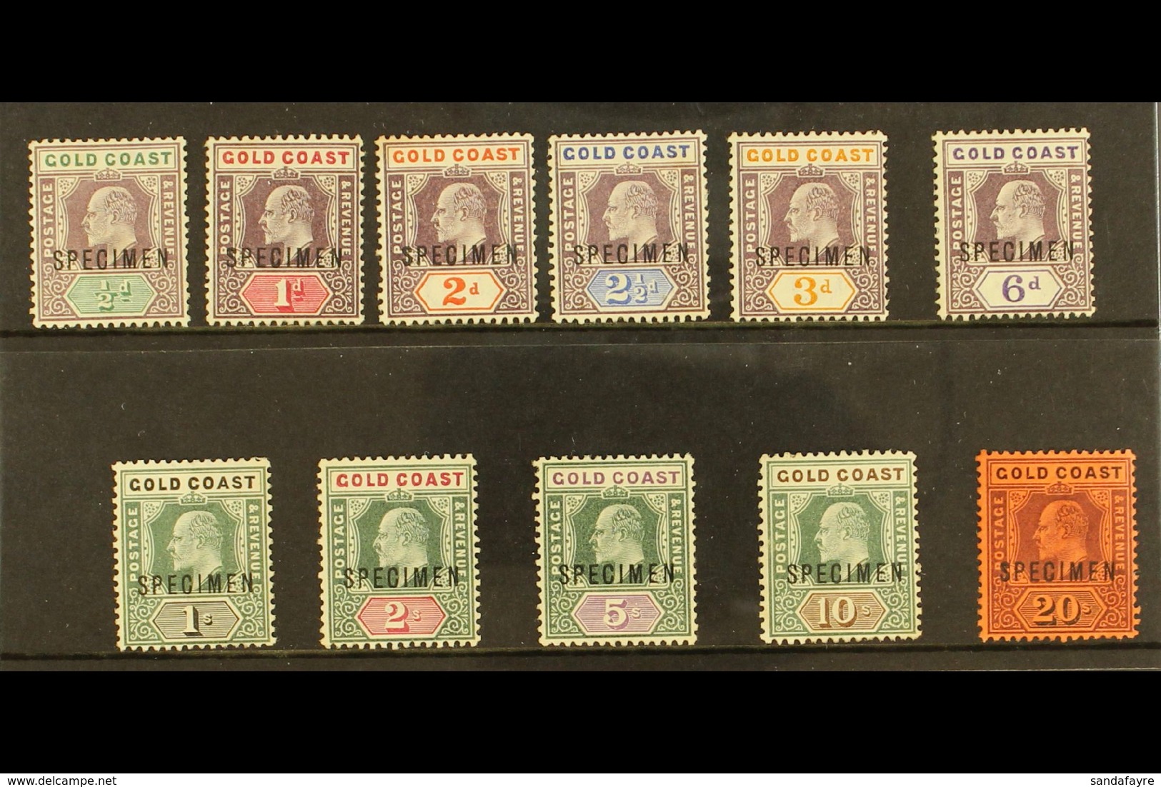 1902 Ed VII Set To £1 Complete Overprinted "Specimen", SG 38s/48s, Some Tone Spots And £1 Without Gum. Cat £275. (11 Sta - Goldküste (...-1957)