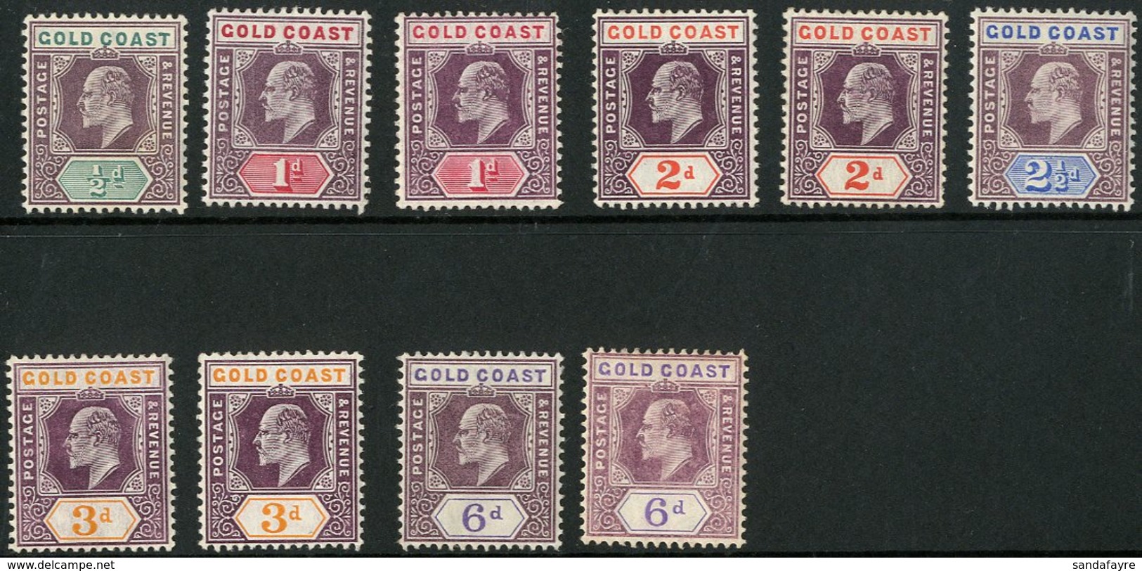 1904-06 Edward Multiple Watermark, Set To 6d, With Both Papers Of 1d, 2d, 3d And 6d, SG 49/54a, Fine Mint. (10 Stamps) F - Goldküste (...-1957)