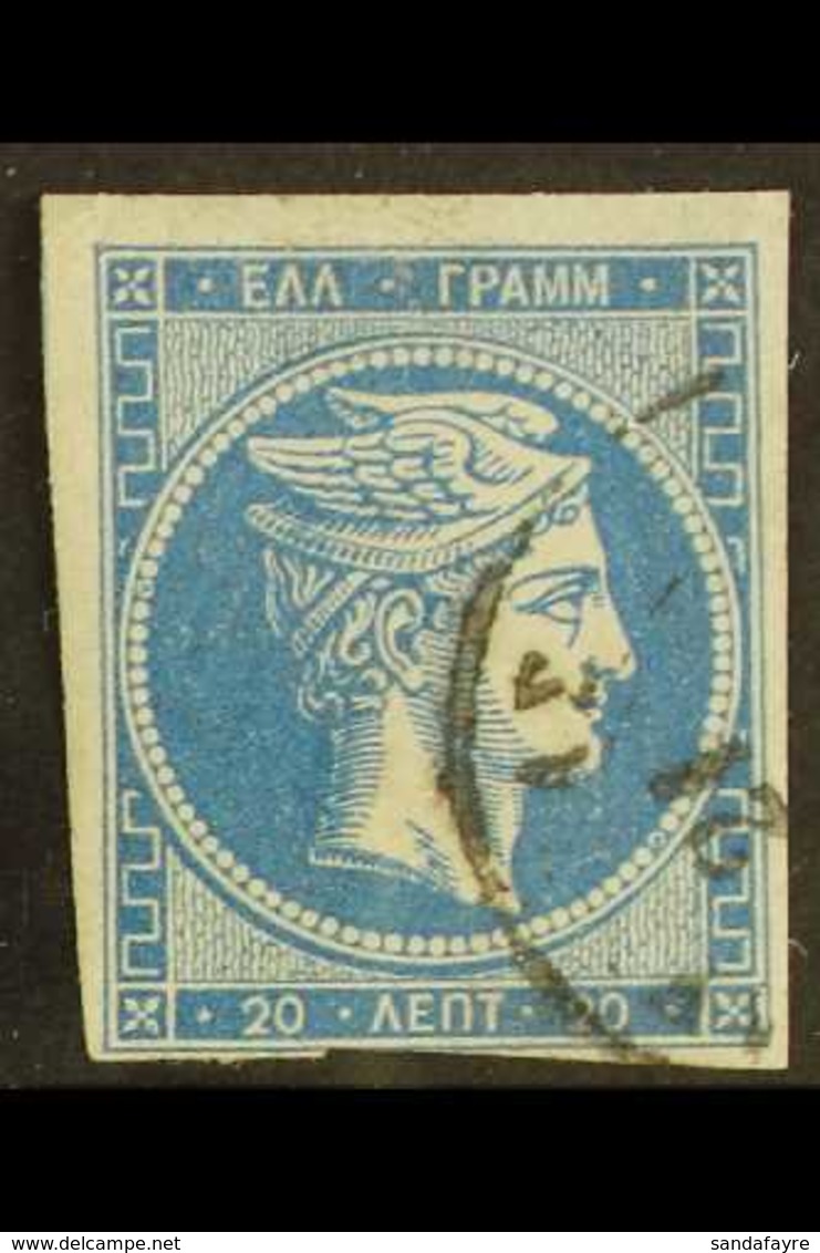 1871-76 20L Blue Mesh Paper (Hellas 41a, SG 42), Finely Cds Used Example With STRONG DOUBLING Of Control Number '20' On  - Sonstige & Ohne Zuordnung