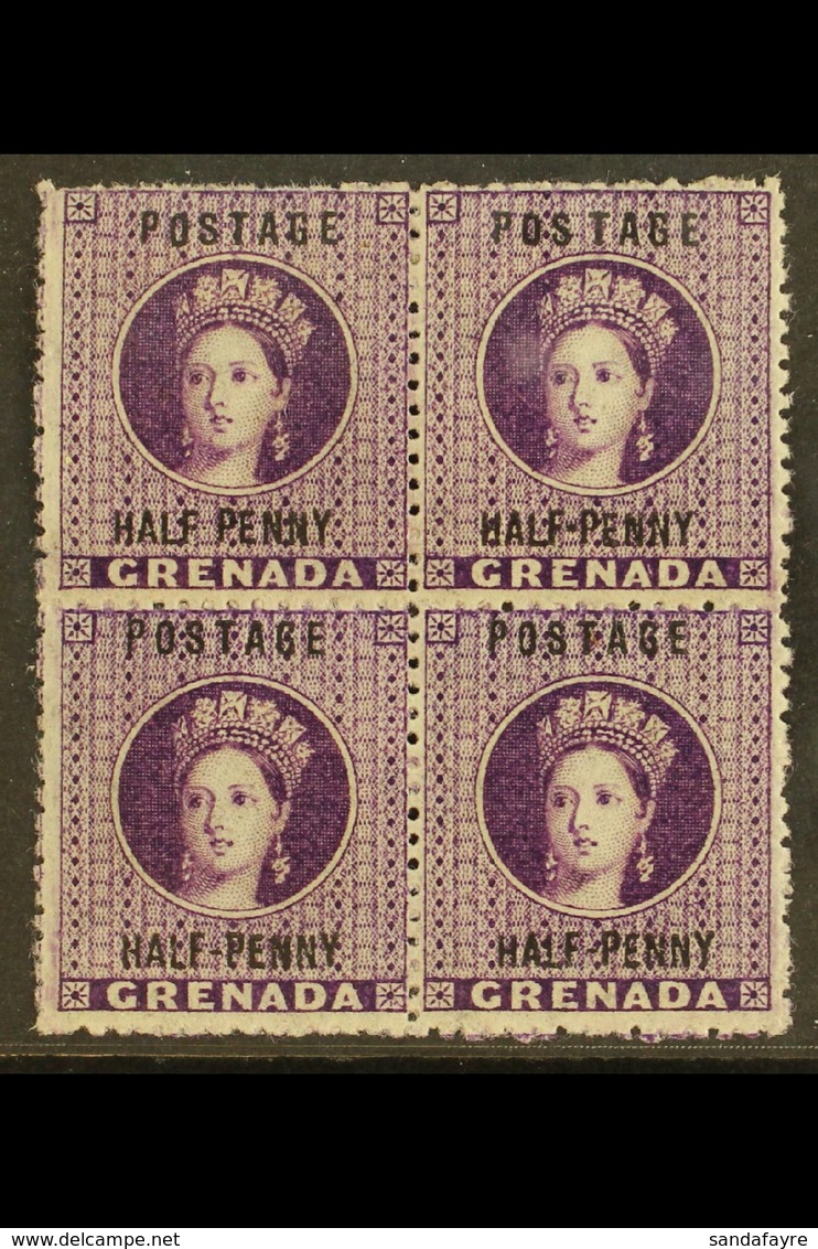 1881 ½d Deep Mauve, Variety "No Hyphen", SG 21d, In Block Of 4 With 3 Normals, Superb Mint. For More Images, Please Visi - Grenada (...-1974)