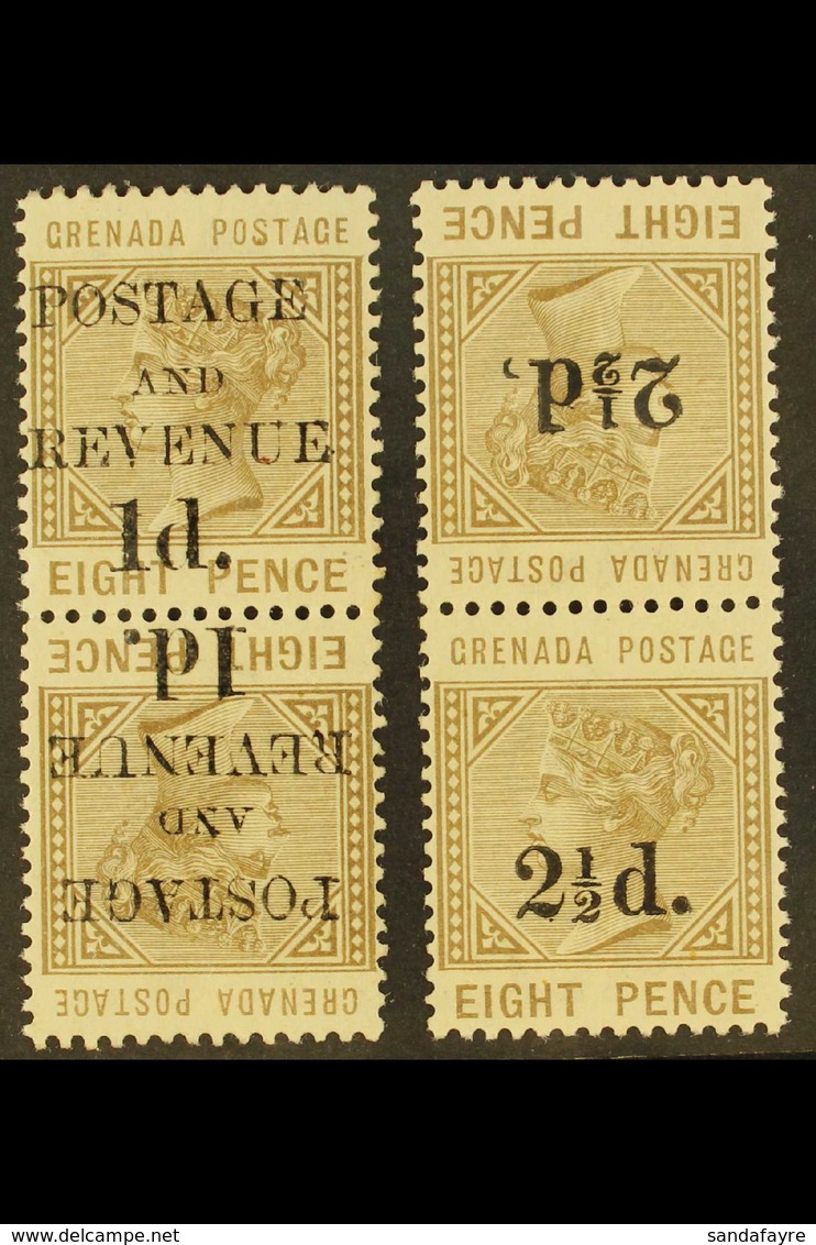 1888-91 1d On 8d Grey-brown, 2½d On 8d Grey-brown, Tete-beche Pairs, SG 46a, 47a, Fine Mint (2 Pairs). For More Images,  - Grenada (...-1974)