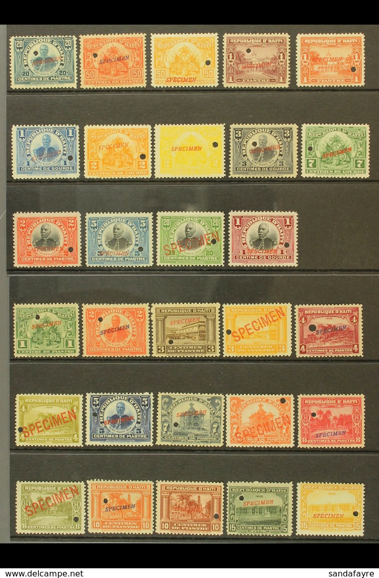 1906-1913 SPECIMEN OVERPRINTS. 1906-13, 1906-10 & 1910 Pictorials Complete Sets (Scott 125/44, 145/49 & 162/65, SG 132/4 - Haiti