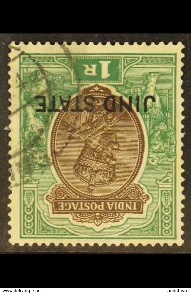 JIND 1927-37 1r Chocolate & Green, Watermark INVERTED, SG 98w, Fine Used. For More Images, Please Visit Http://www.sanda - Other & Unclassified