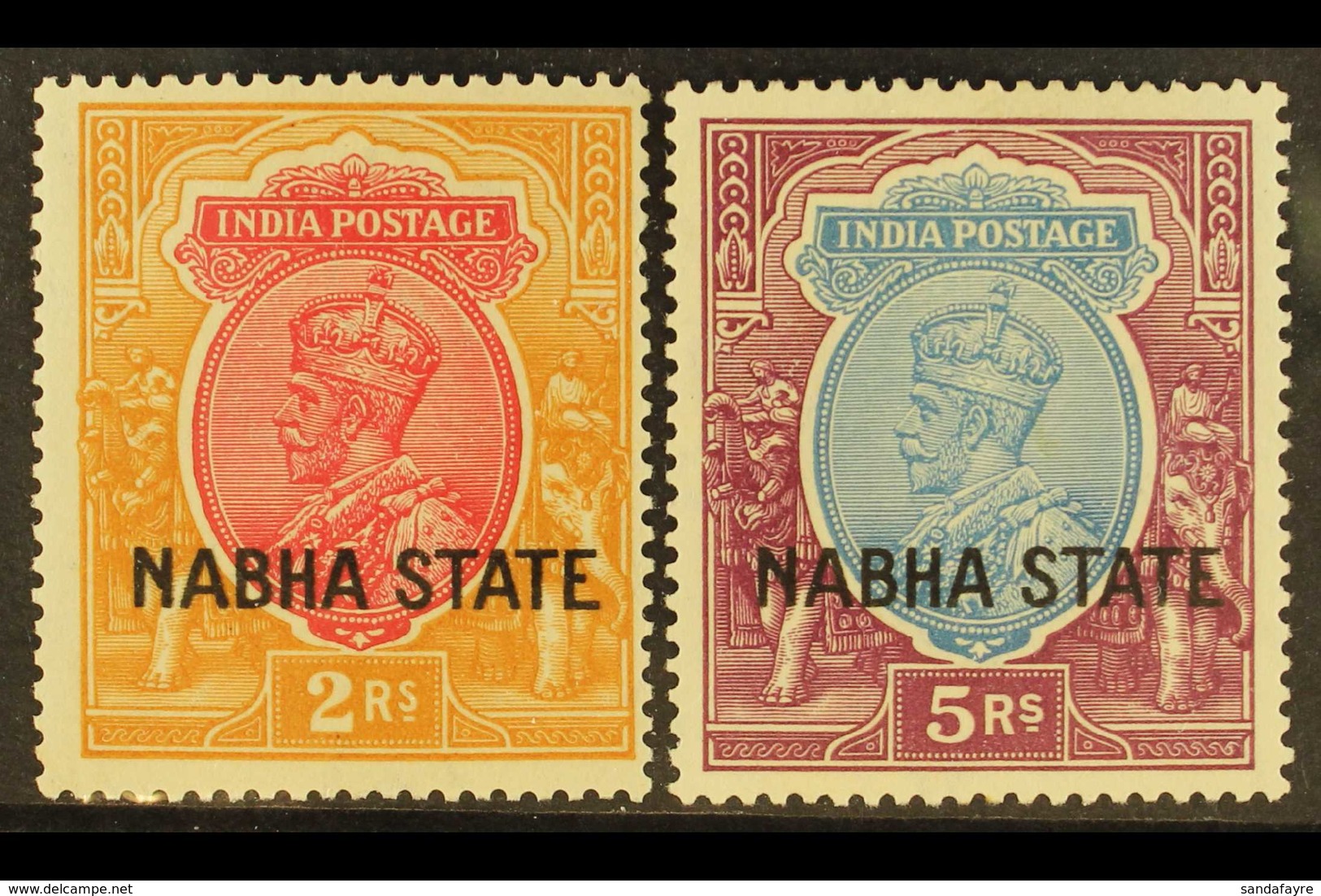 NABHA 1927-36 2r Carmine & Orange, 5r Ultramarine & Purple, SG 71/2, Mint, 5r Gum Creases (2). For More Images, Please V - Sonstige & Ohne Zuordnung