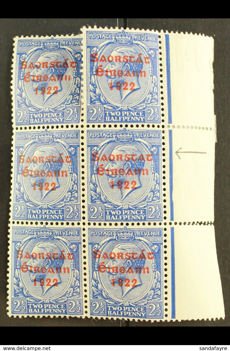 1922-23 SAORSTAT 2½d Bright Blue, Right Marginal Block Of Six, One Showing NO ACCENT, SG 56a, Fine Mint, The Variety Nev - Sonstige & Ohne Zuordnung