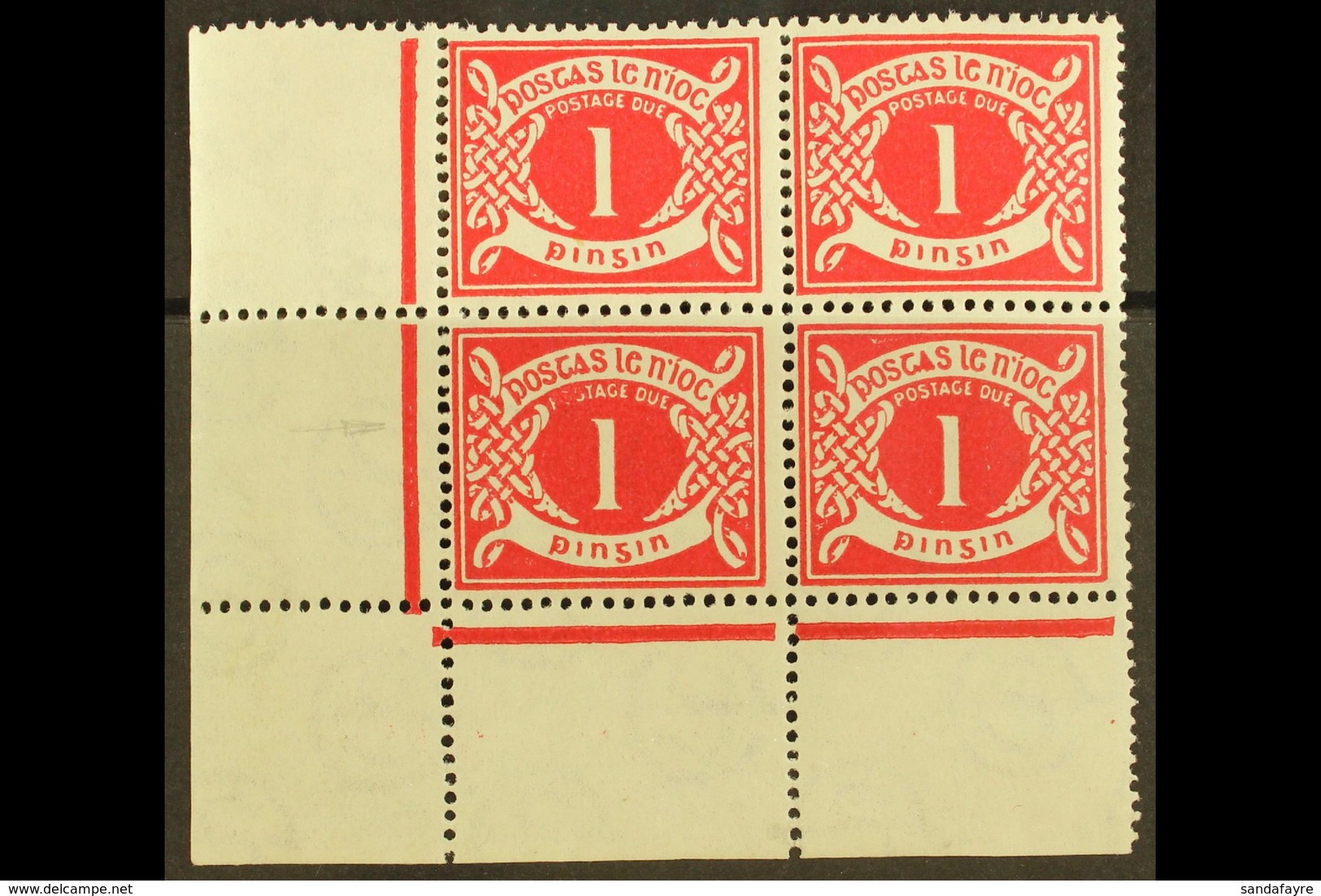 1925 POSTAGE DUE 1d Carmine, Lower Left Corner Block Of Four, Position 10/1 Blotted "POS" (Hib. Pd2c), Lightly Hinged In - Sonstige & Ohne Zuordnung