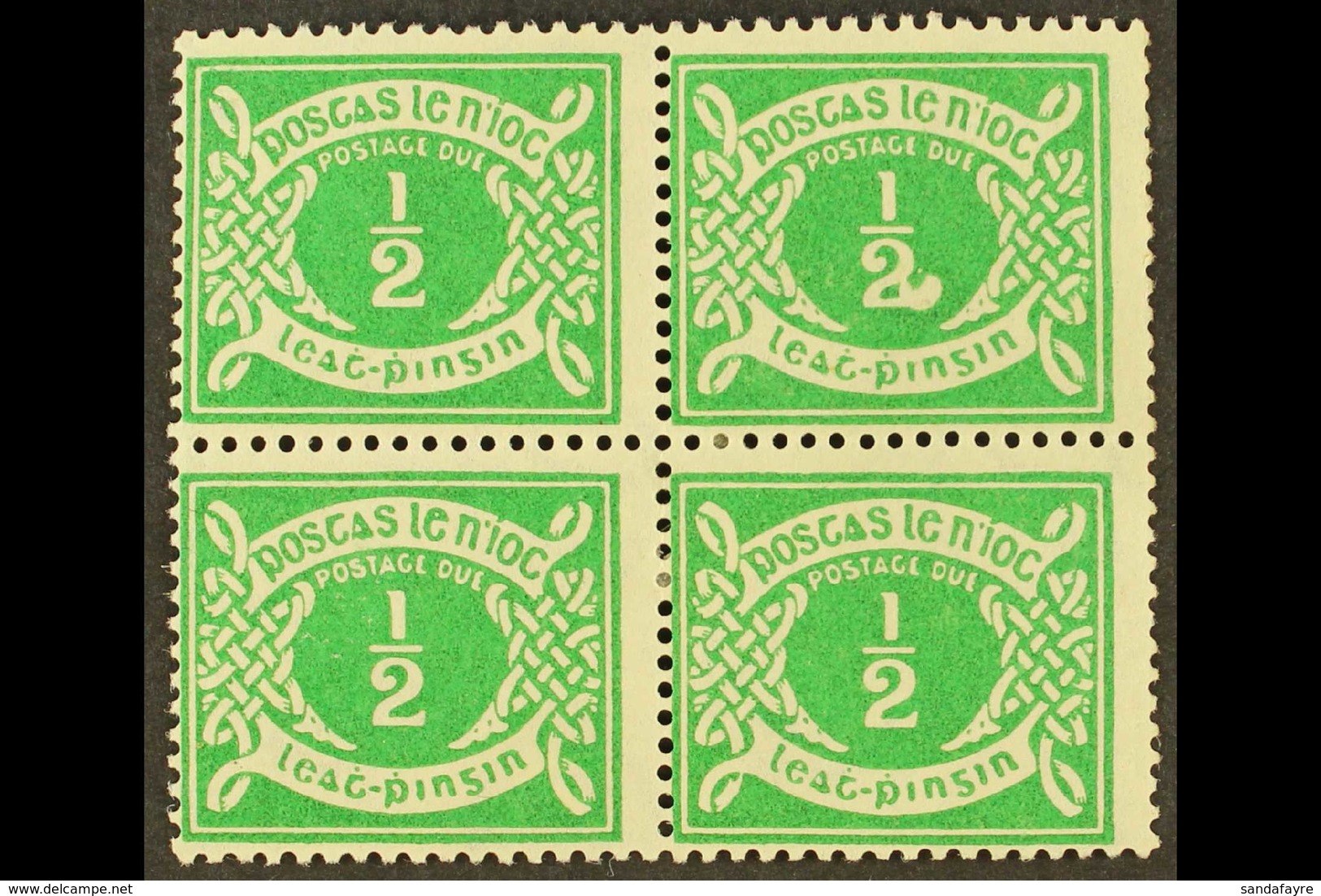 1925 POSTAGE DUE ½d Emerald Green, SG D1, Block Of Four, One Showing Blob On "2" (Hib. PD1a), Fine Mint. For More Images - Sonstige & Ohne Zuordnung