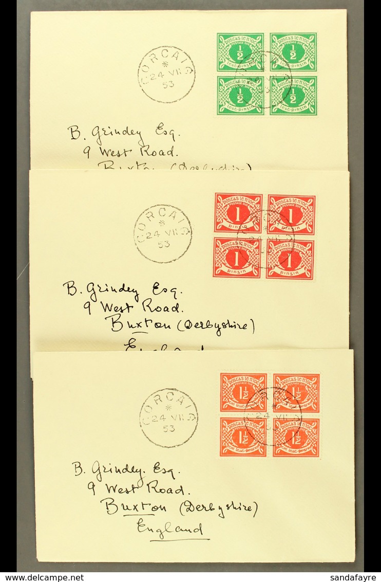 1940-53 POSTAGE DUE ½d To 5d, SG D5/10, Blocks Of Four On Matching Covers With Corcaig 24/7/53 Cds's. (6 Covers) For Mor - Sonstige & Ohne Zuordnung