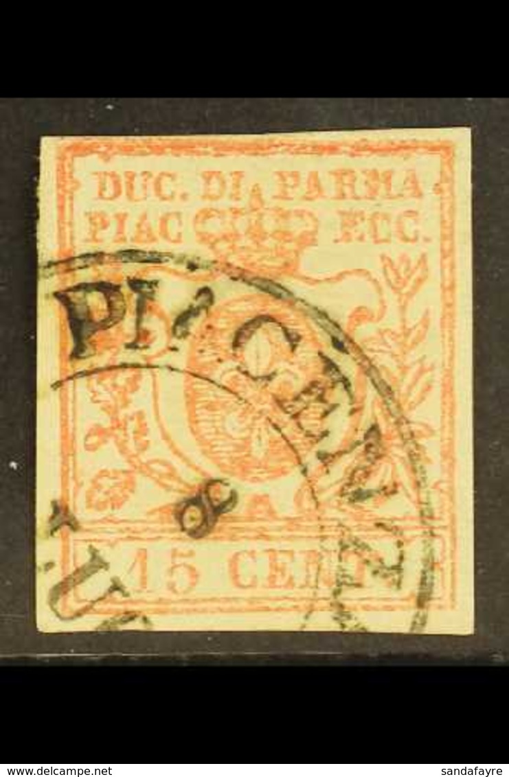 PARMA 1857 15c Vermilion, Sass 9, Very Fine Used With Crisp Piacenza Double Ring Cancel. For More Images, Please Visit H - Ohne Zuordnung