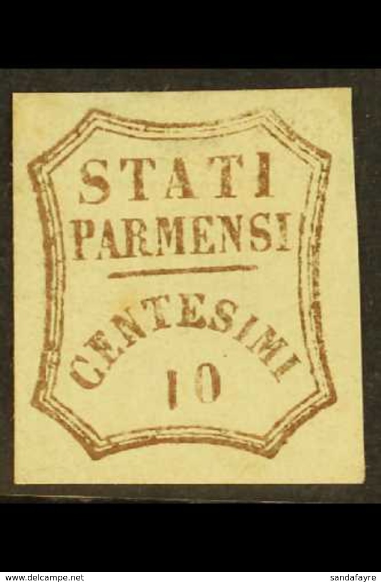 PARMA 1859 10c Brown, Provisional Govt, Variety "Figure 1 Inverted", Sass 14b, Fine Mint Large Part Og. Rare Stamp. For  - Ohne Zuordnung