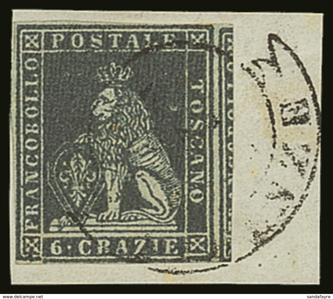 TUSCANY 1851 6 Cr Deep Grey On Greyish Paper, Sass 7f, Superb Used On Piece With Clear To Large Margins And Neat Firenze - Unclassified