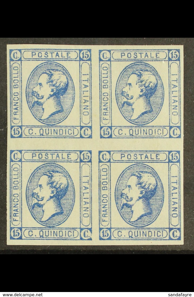 1863 15c Blue VE II, Sass 12, Superb Mint Block Of 4, (2 Og, 2nhm), Signed Diena And Bolaffi With Diena Cert. Rare And A - Ohne Zuordnung