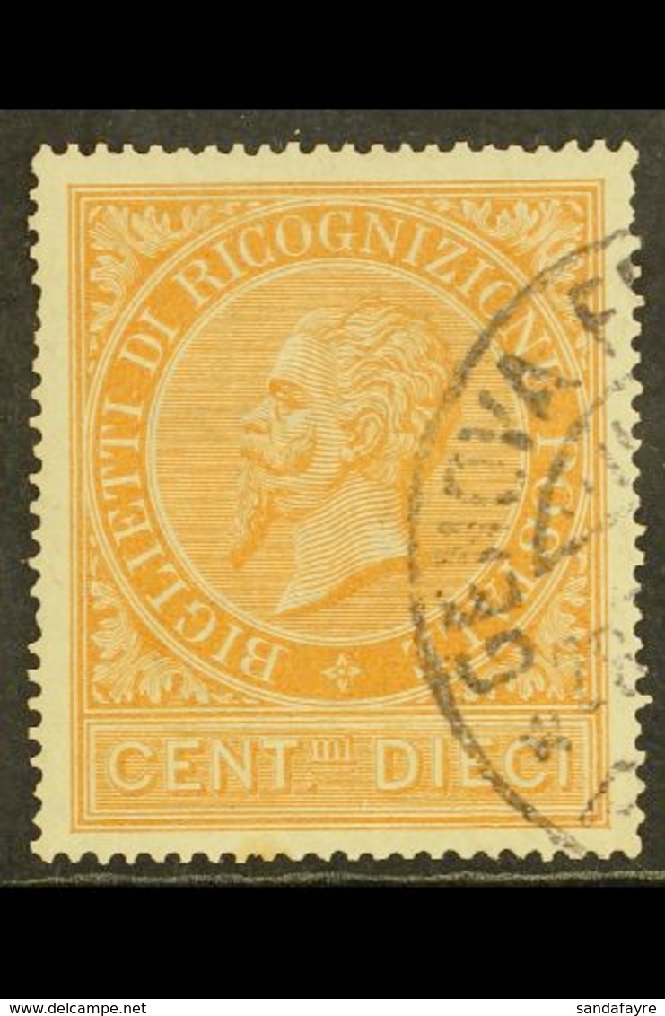 POSTAL IDENTITY 1874 10c Brown-orange, Sass. 1, Well Centred, Superb Used With Part Genova Cds. Cat €600 (£455) For More - Ohne Zuordnung