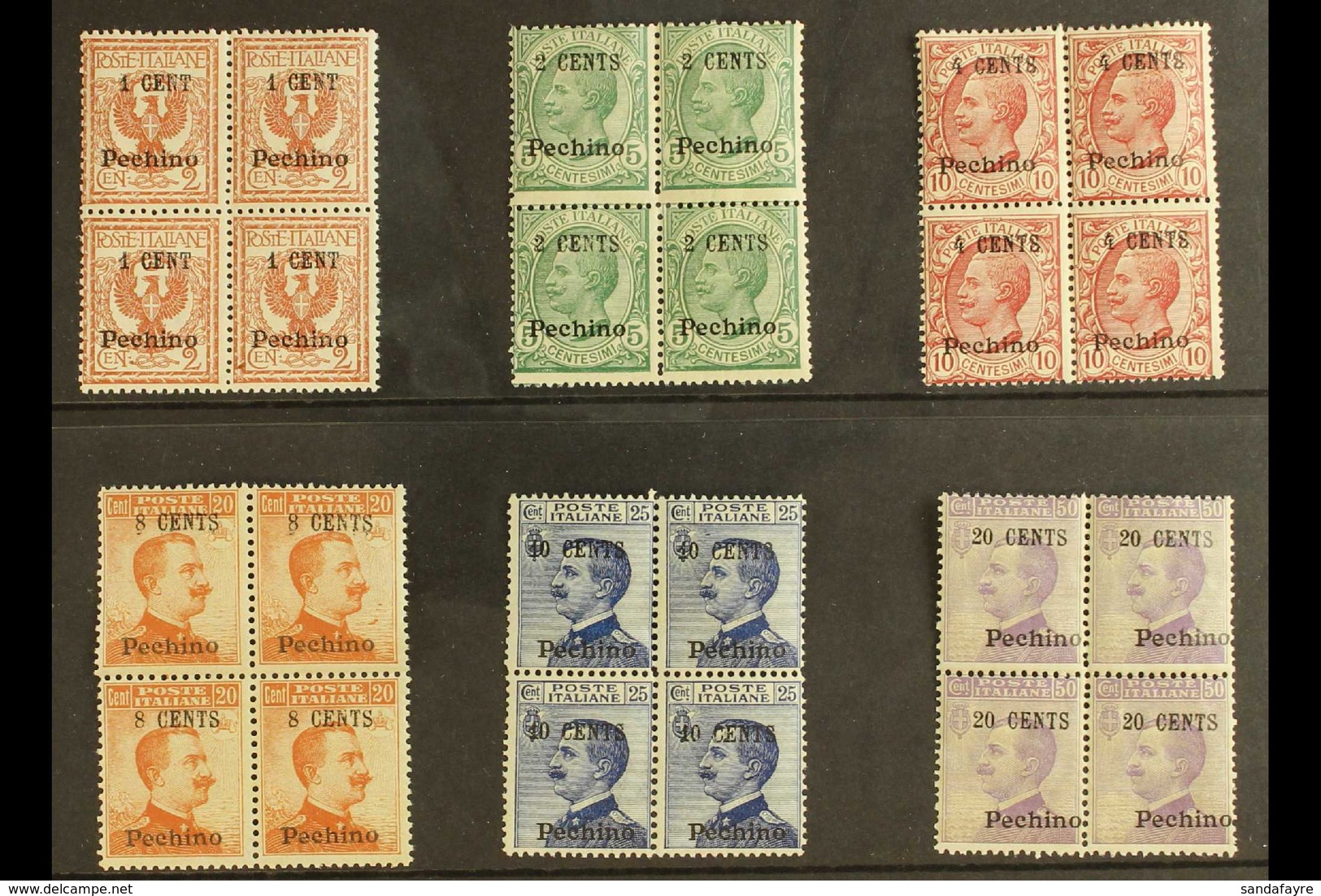 CHINA - OFFICES IN PEKING 1918 - 1919 1c To 20c Surcharges Complete, Sass 20/25, In Superb NHM Blocks Of 4. Rare Group.  - Sonstige & Ohne Zuordnung