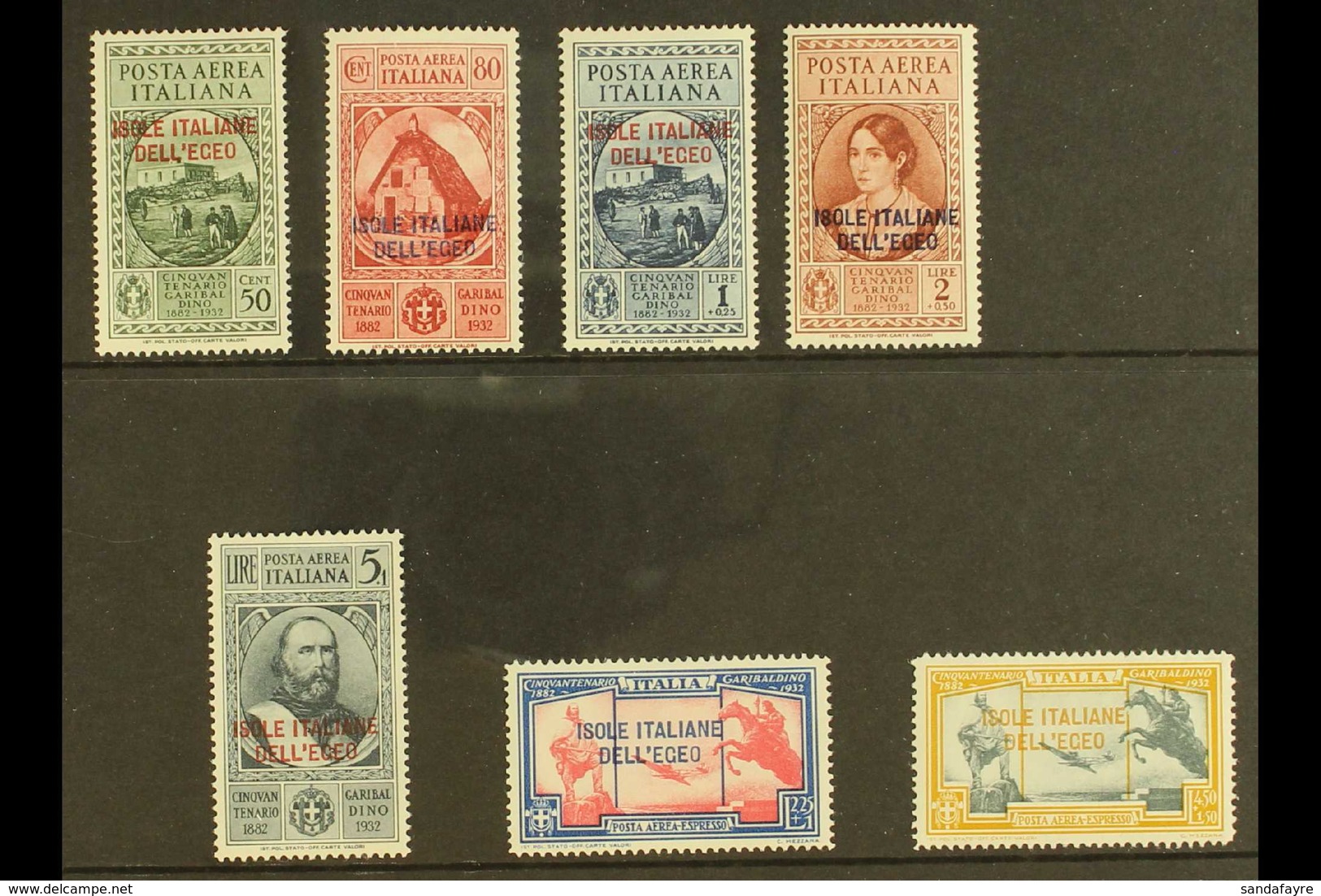 DODECANESE ISLANDS(EGEO) 1932 Garibaldi Air Post Set, Sass S7, SG 99/103 & SG E104/05, Very Lightly Hinged Mint (7 Stamp - Other & Unclassified