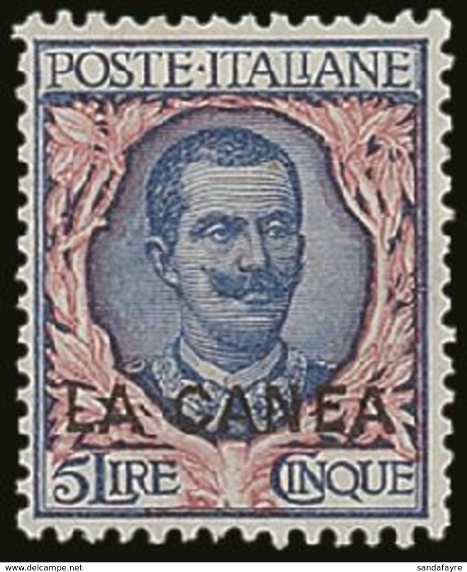 ITALIAN PO's IN CRETE LA CANEA 1905 5L Blue & Rose Overprint, Sassone 13, SG 13, Very Fine Mint, Very Fresh. For More Im - Sonstige & Ohne Zuordnung