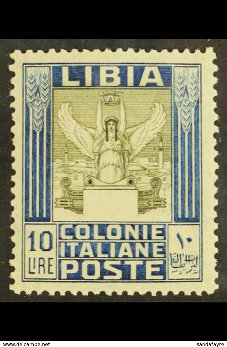 LIBYA 1921 10L Olive & Indigo Wmk Crown (Sassone 32, SG 33A), Mint, Fresh. For More Images, Please Visit Http://www.sand - Altri & Non Classificati