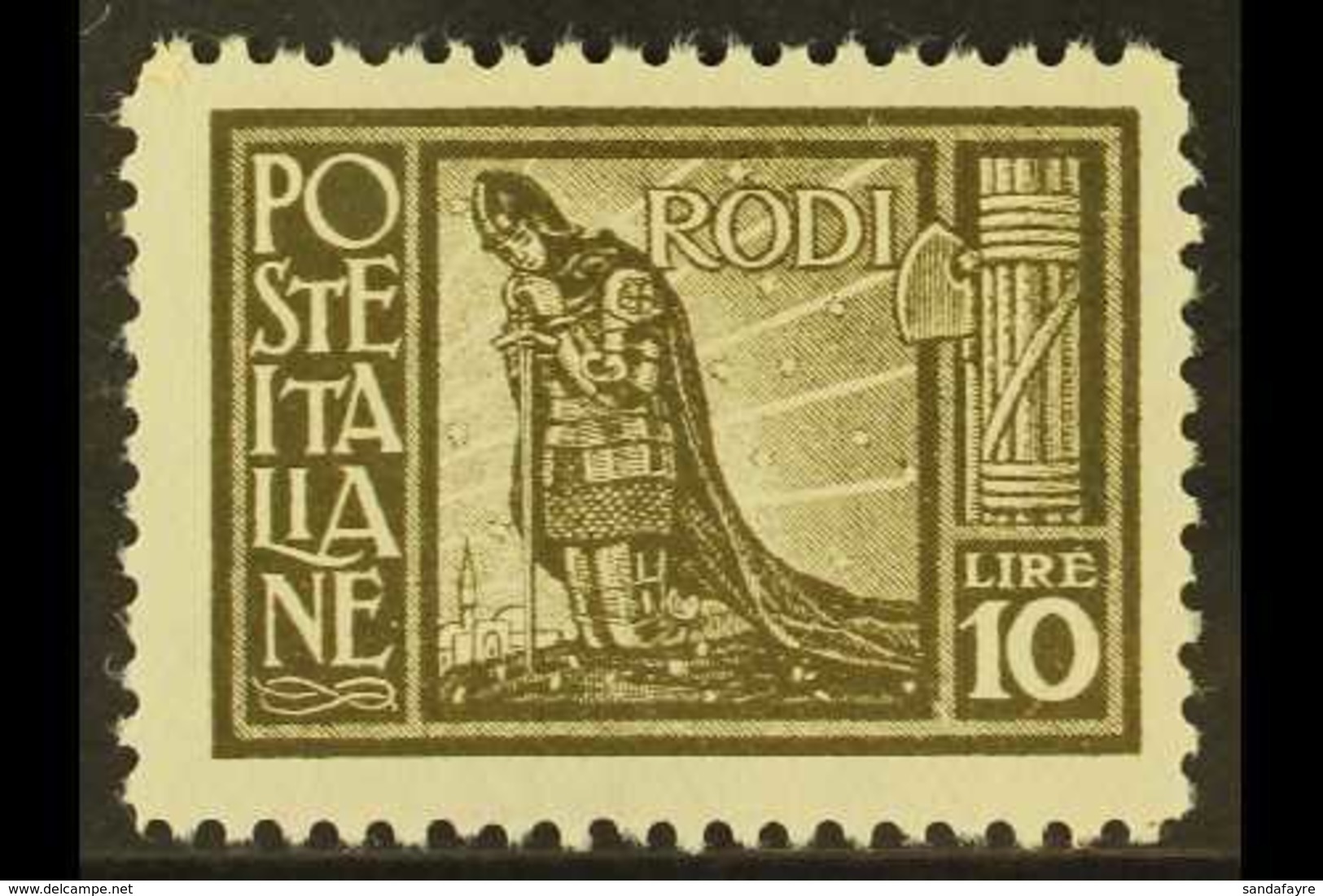 RHODES 1929 10L Olive Brown, Sass 11, Scott 23, Fine Mint (1 Stamp) For More Images, Please Visit Http://www.sandafayre. - Altri & Non Classificati