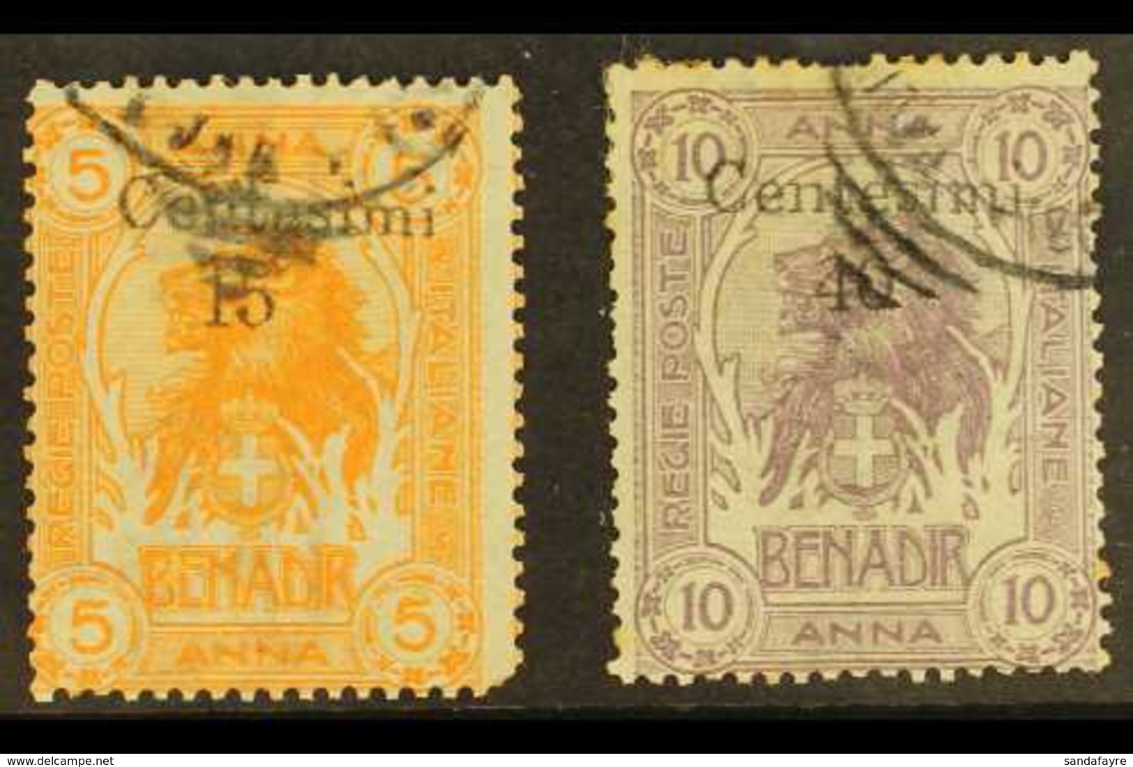 SOMALILAND 1905 15c On 5a Orange- Yellow & 40c On 10c Lilac, SG 8/9 (Sassone 8/9, Cat €2200), Used With Perf Faults. Ver - Other & Unclassified