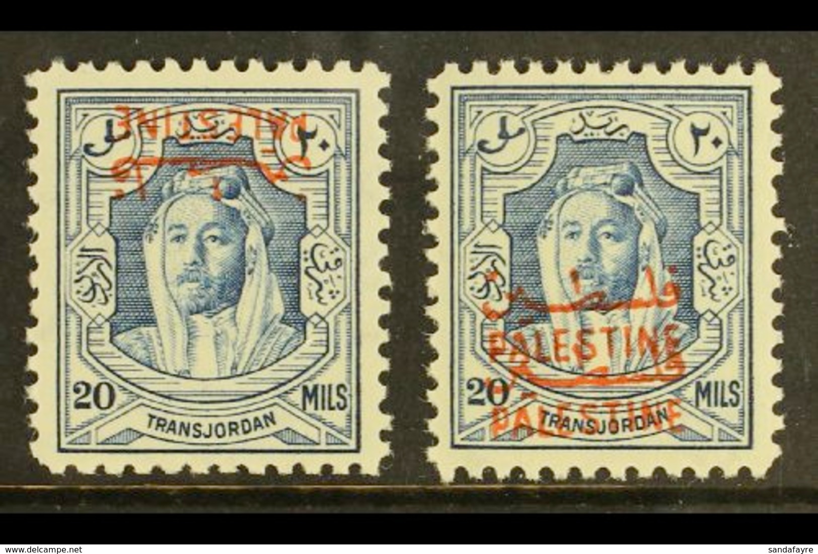 OCCUPATION OF PALESTINE 1948 (2 Dec) 20m Blue With OVERPRINT INVERTED, SG P10a, And With OVERPRINT DOUBLE, SG P10b, Both - Jordanien