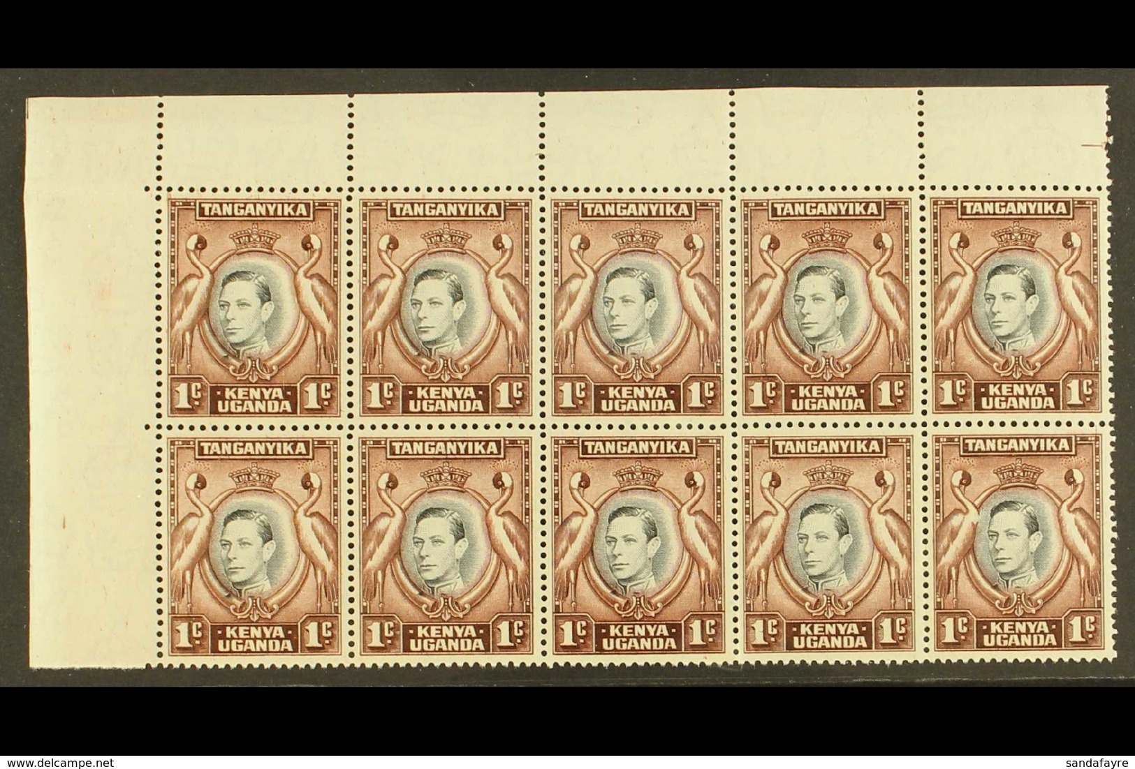 1942 KGVI Definitive 1c Black And Chocolate-brown, SG 131a, Never Hinged Mint Upper Left Corner Block Of Ten (5 X 2) Inc - Vide