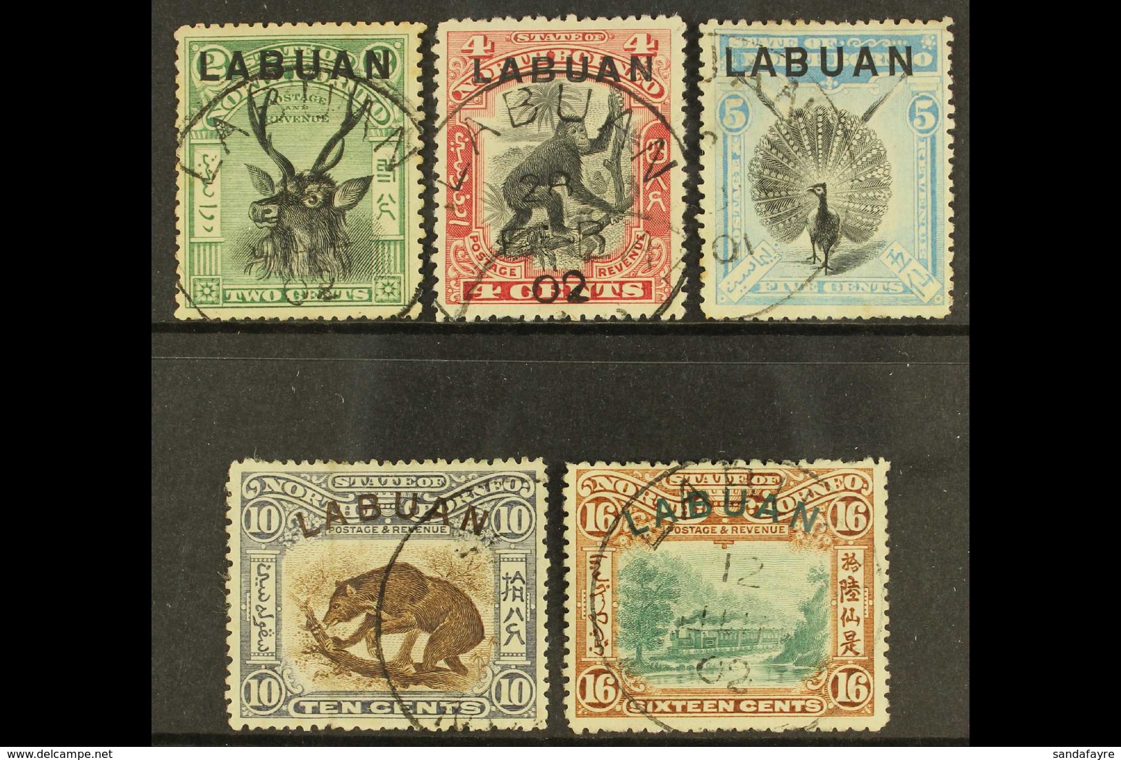 1900-02 Pictorial 2c, 4c Carmine, 5c, 10c And 16c, Between SG 111/116, Cds Used. (5 Stamps) For More Images, Please Visi - Nordborneo (...-1963)