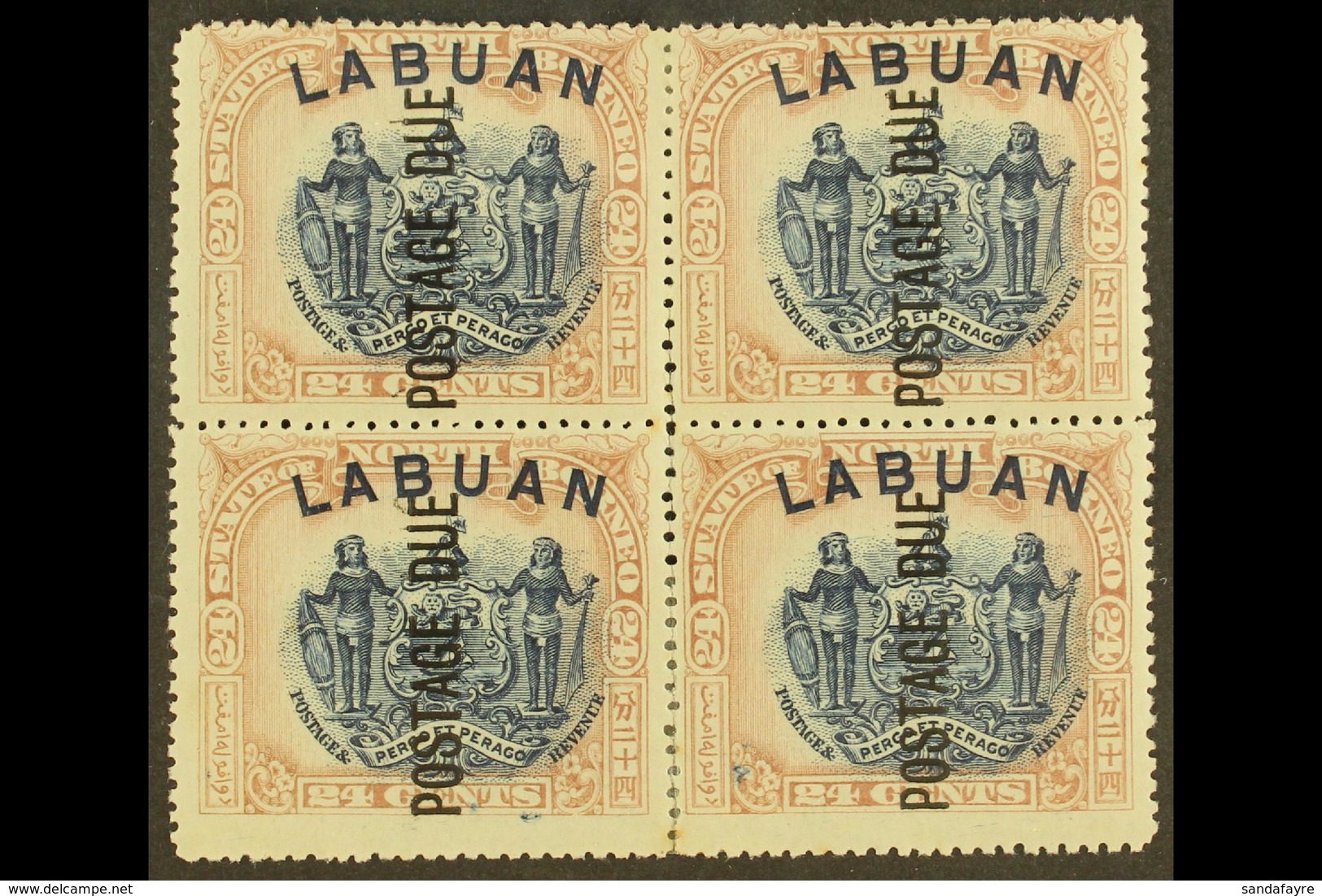 POSTAGE DUE 1901 24c Blue And Lilac-brown, Perf 14½-15, SG D9b, Fine Mint BLOCK OF FOUR, Some Vertical Perf Separation.  - Noord Borneo (...-1963)