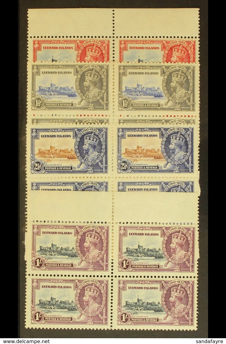 1935 Silver Jubilee Complete Set, SG 88/91, As Mint BLOCKS OF FOUR All Values With Gum Toning And Some With Marks, But N - Leeward  Islands