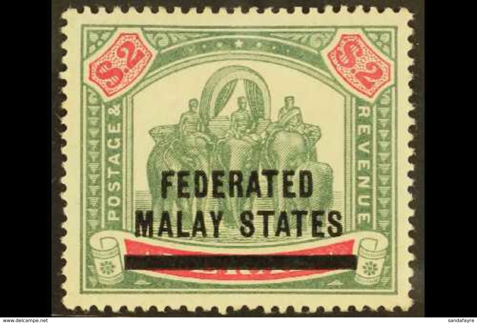 FEDERATED MALAY STATES 1900 $2 Green And Carmine, Elephants, SG 12, Very Fine Mint. For More Images, Please Visit Http:/ - Sonstige & Ohne Zuordnung