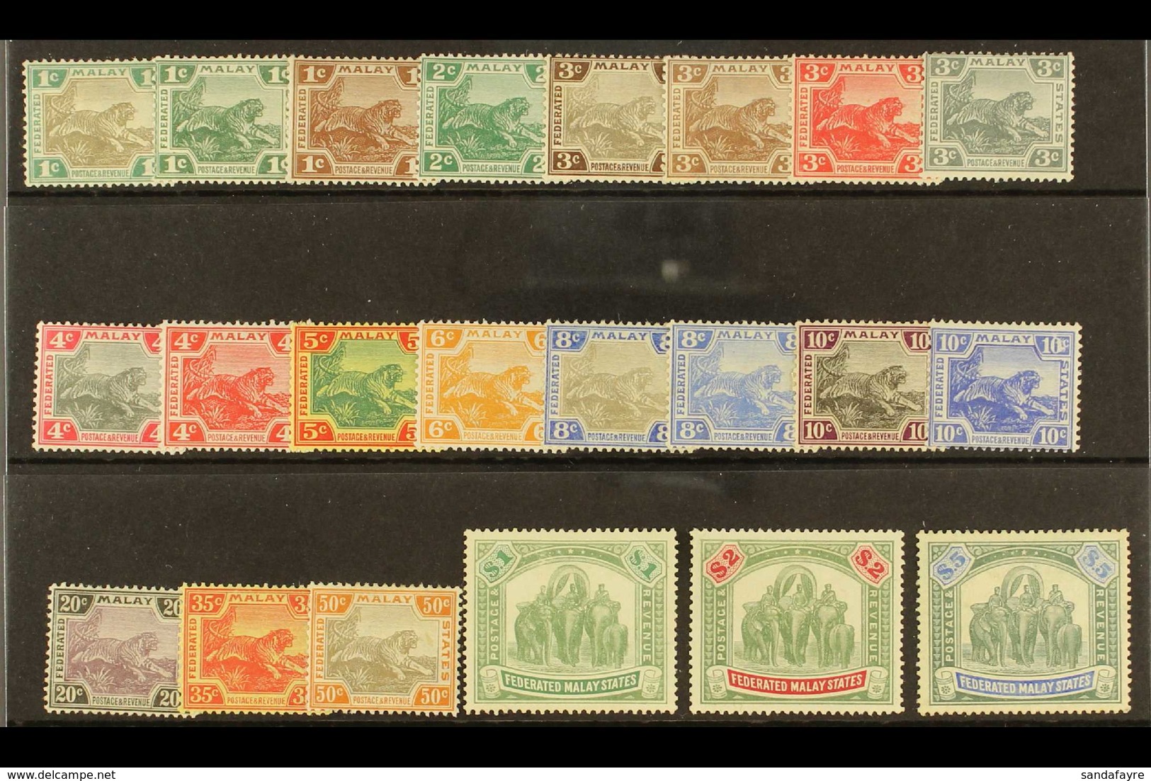 FEDERATED MALAY STATES 1904 Wmk MCA, Tigers And Elephants Set Complete To $5, SG 27/50, Very Fine Mint., (22 Stamps) For - Andere & Zonder Classificatie