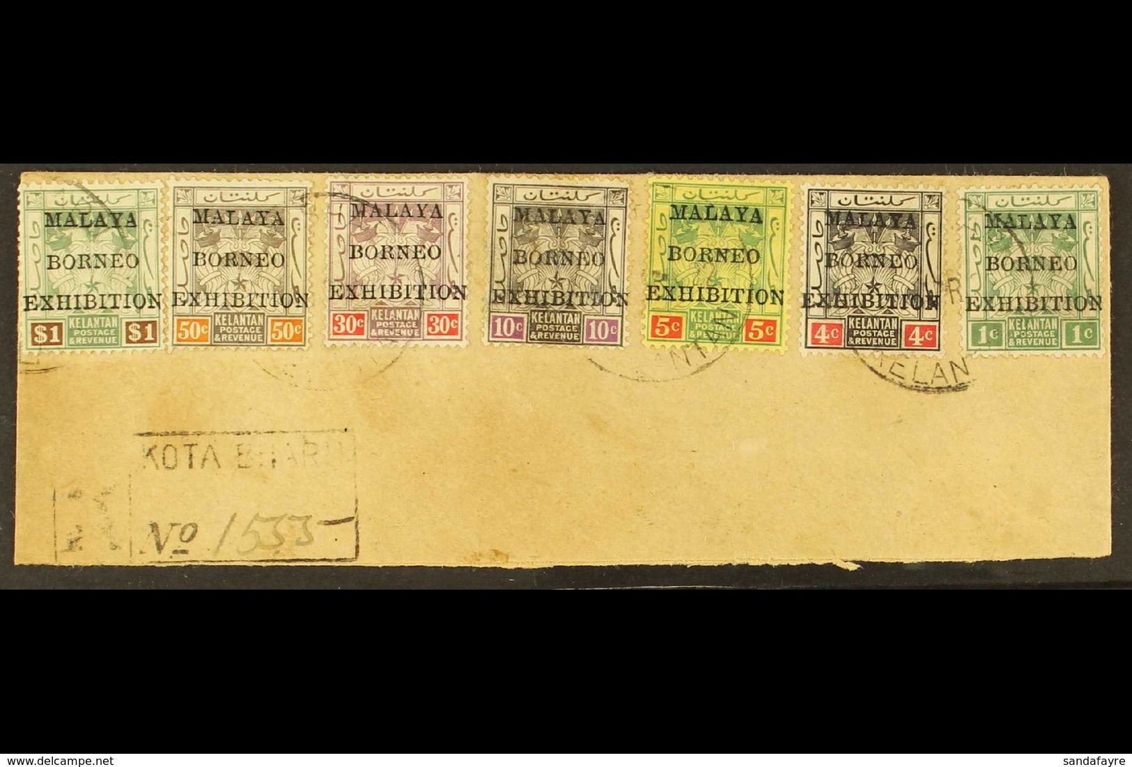 KELANTAN 1923 MALAYA - BORNEO EXHIBITION , Complete Set To $1, SG 30/4, 37/8, Very Fine Used On Piece. (7 Stamps) For Mo - Sonstige & Ohne Zuordnung