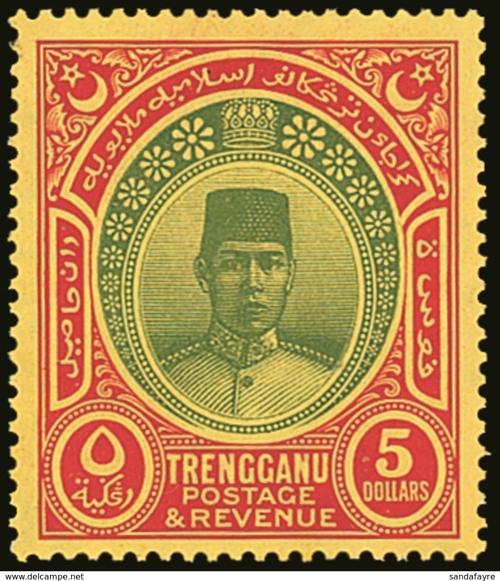 TRENGGANU 1938 $5 Green And Red On Yellow, Wmk Mult Script CA, SG 44, Very Fine Mint. Fresh & Attractive. For More Image - Sonstige & Ohne Zuordnung