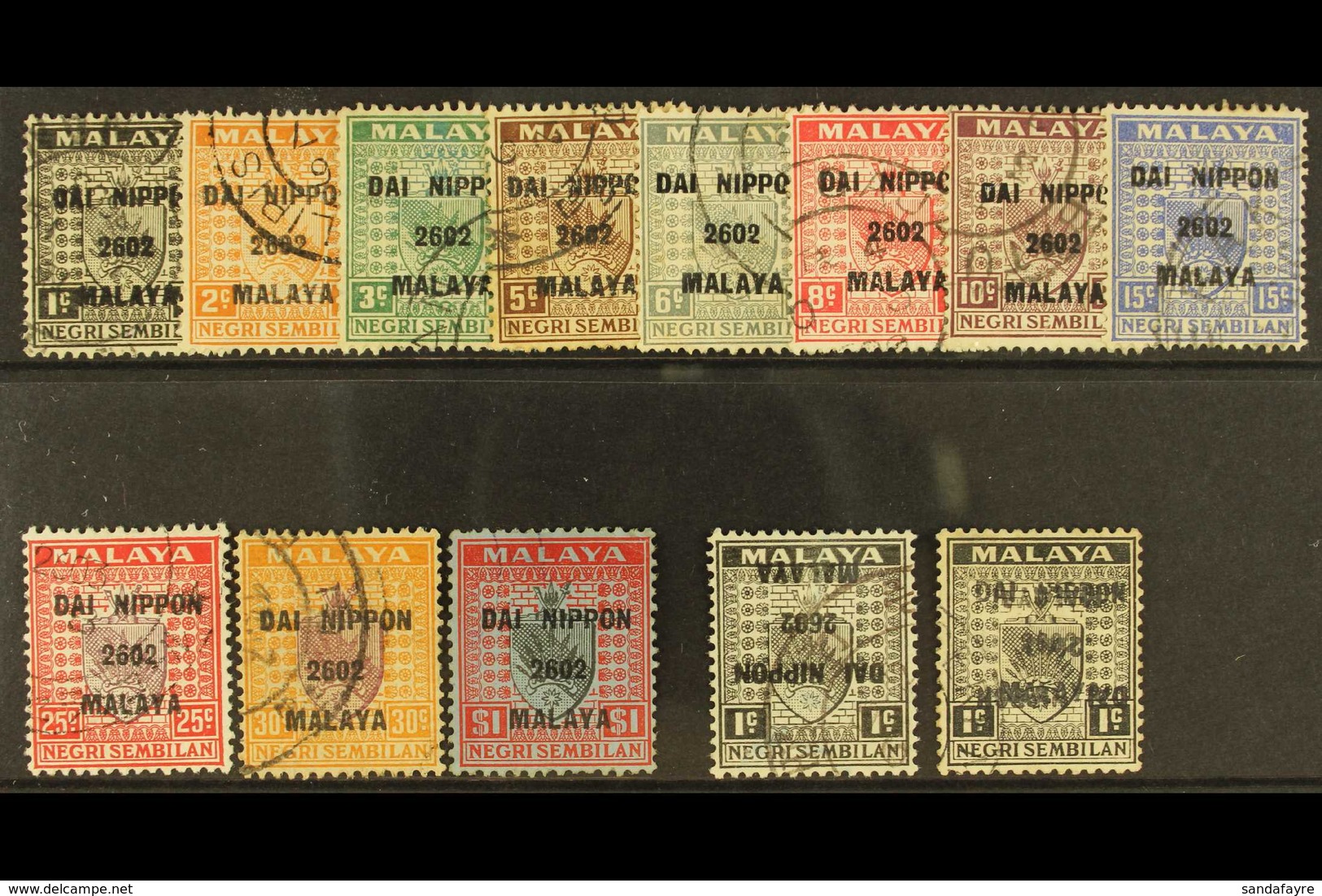 GENERAL ISSUES 1942 Dai Nippon 2602 Malaya Overprint On Negri Sembilan, SG J228/J238, Complete Used Set With Additional  - Sonstige & Ohne Zuordnung