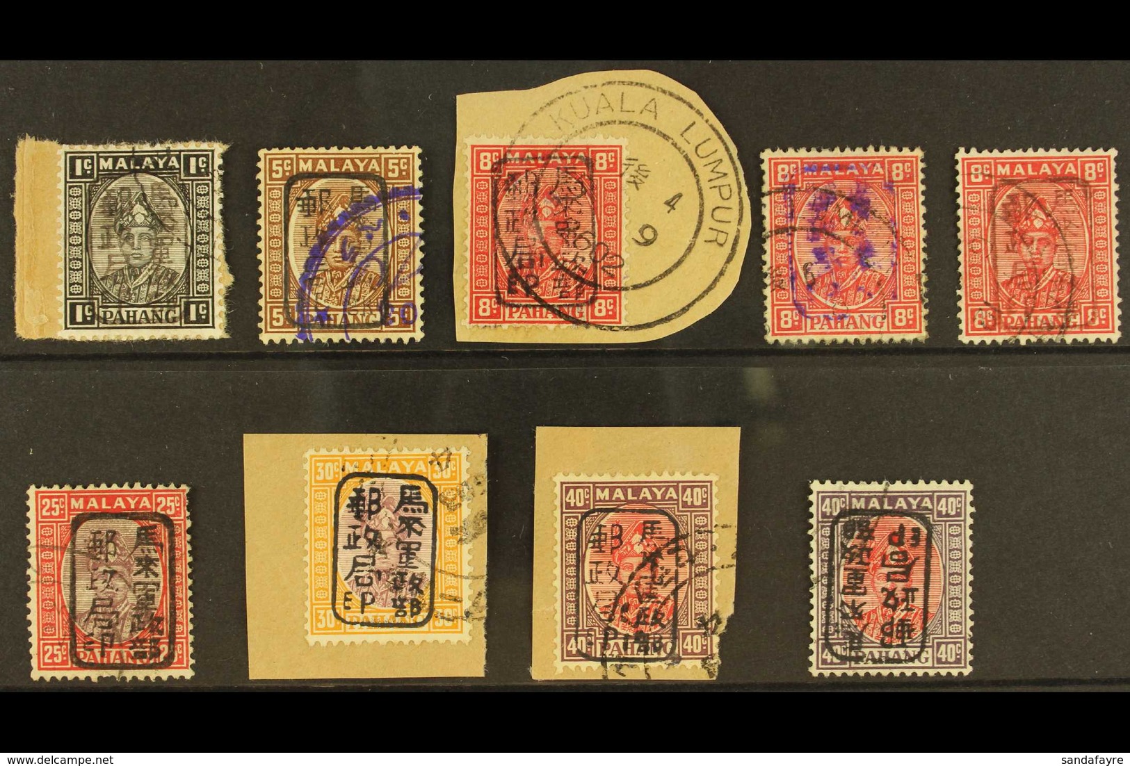 GENERAL ISSUES Stamps Of Pahang Overprinted With Single Line Chop, Used Values To 40c, Between SG J176 - J186, 1c, 5c, 8 - Sonstige & Ohne Zuordnung